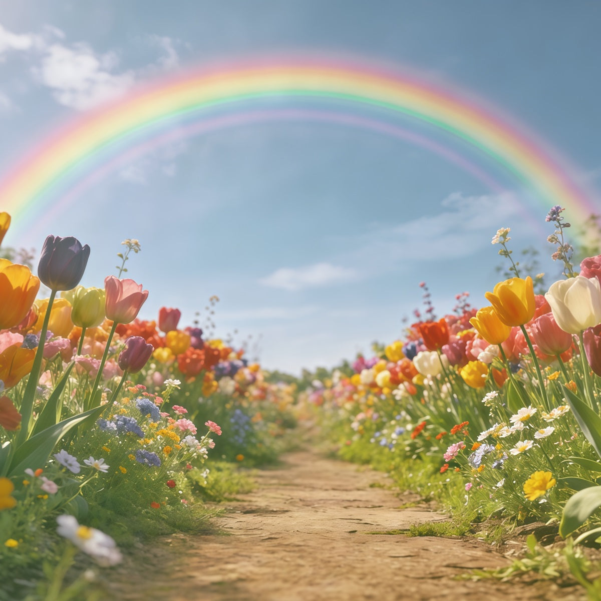 Spring Garden Backdrop Rainbow Tulip Floral Path Backdrops Floral CSH61-123