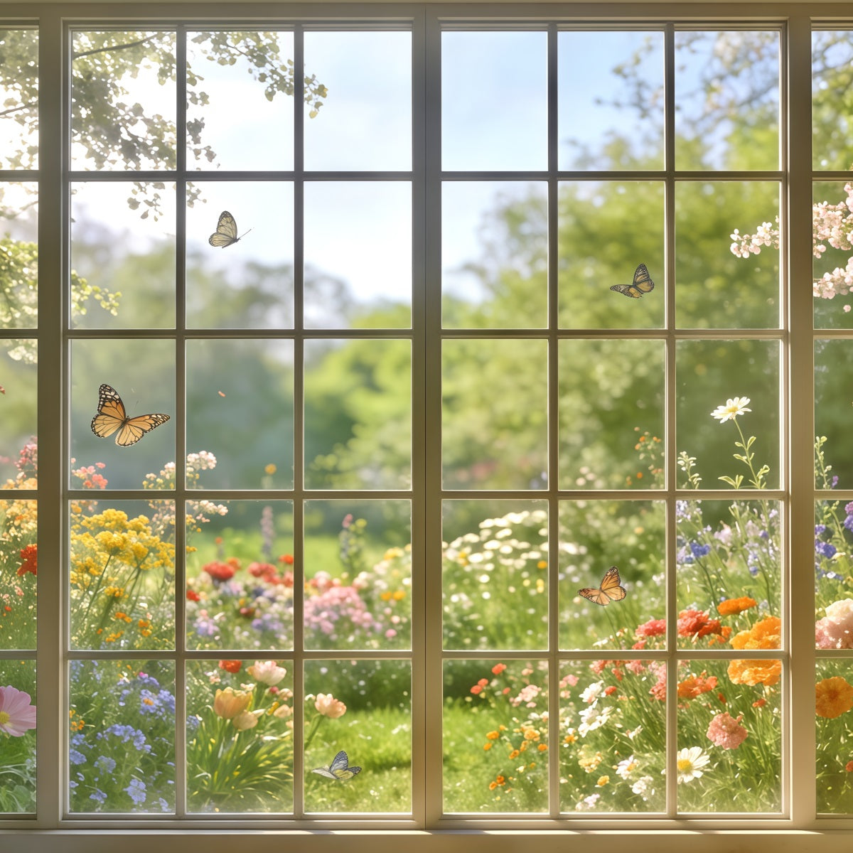 Spring Garden Backdrop Sunlit Window Butterfly View Backdrops Floral CSH61-124