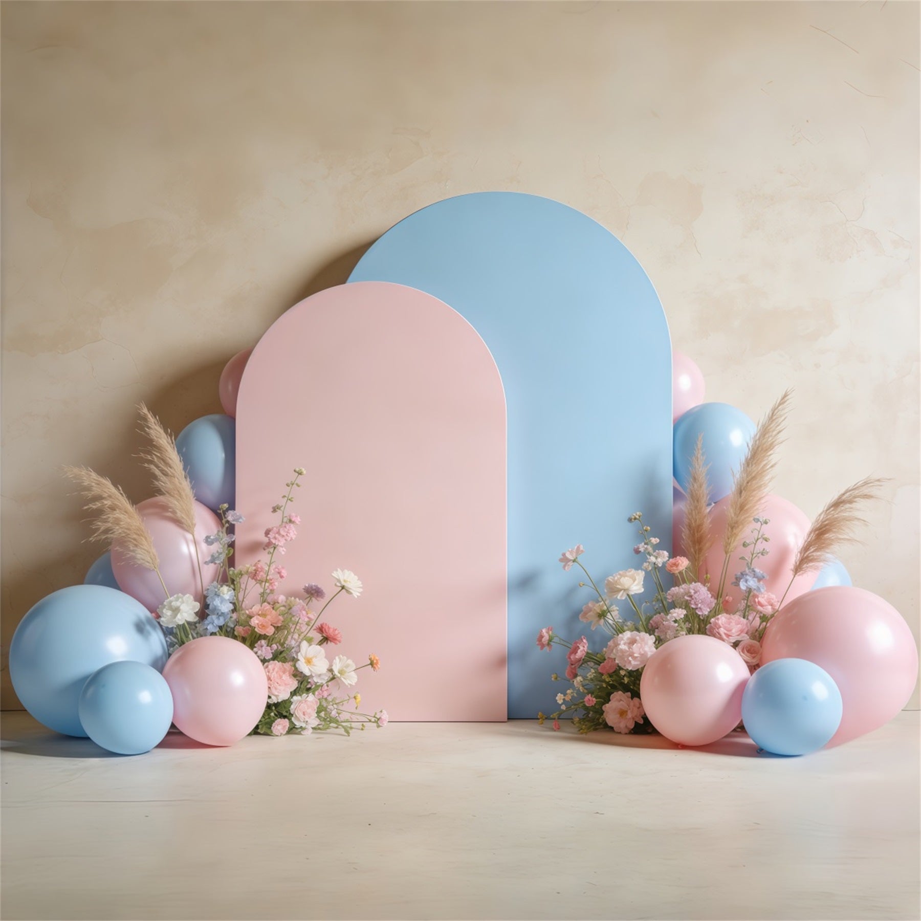 Pampas Grass Photo Backdrop Pastel Arch Balloons Floral Backdrops Spring CSH61-126
