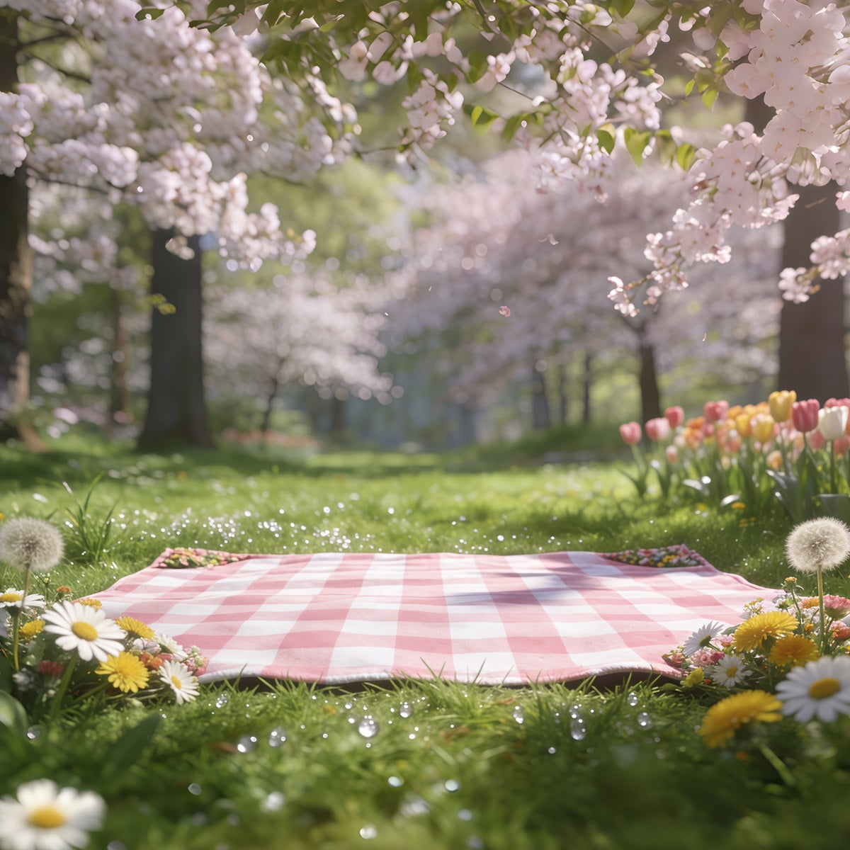 Picnic Photo Backdrop Cherry Picnic Meadow Blossom Backdrops For Spring CSH61-127