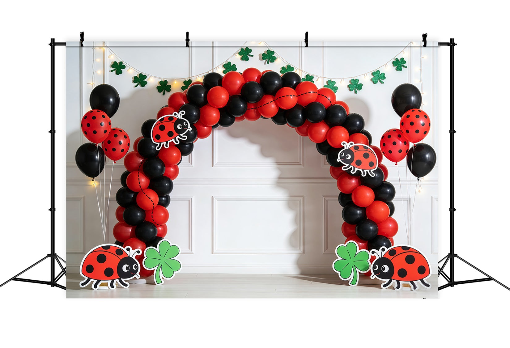 Ladybug Backdrop Lucky Clover Balloon Arch Spring Backdrop For Photography CSH61-130