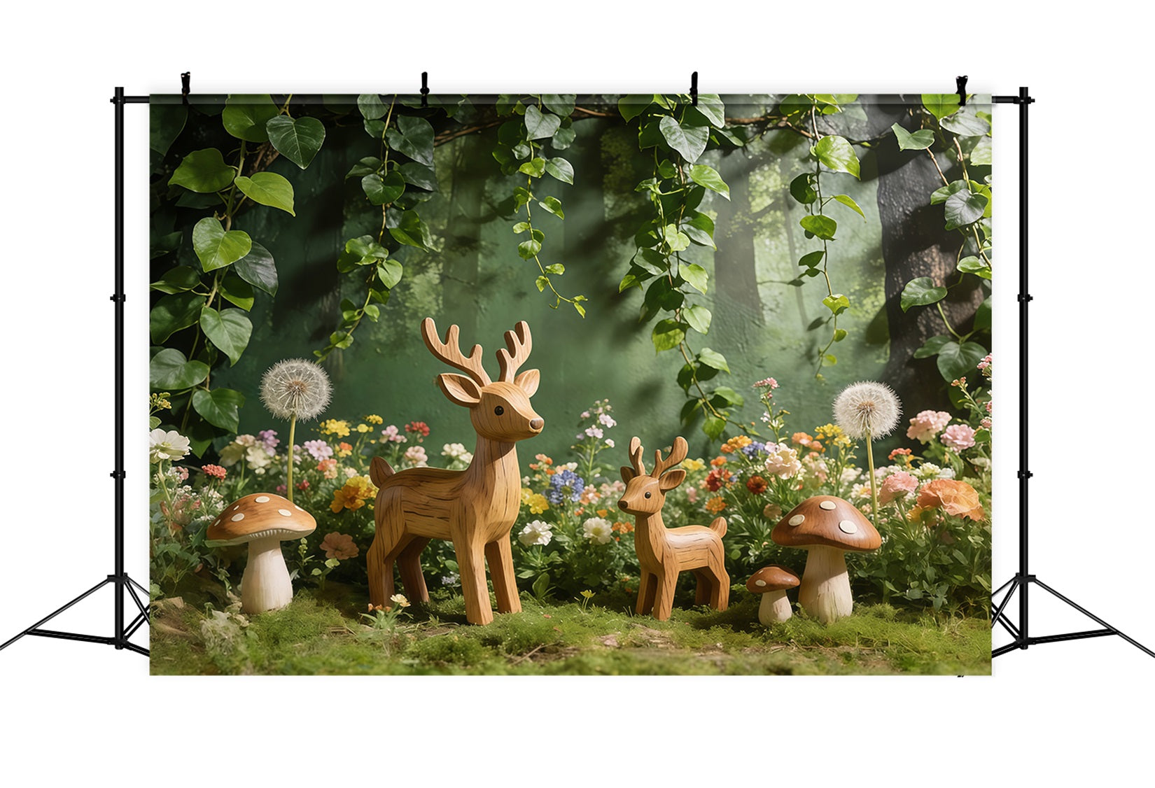 Deer Backdrop Woodland Forest Mushroom Meadow Spring Backdrop Flowers CSH61-145