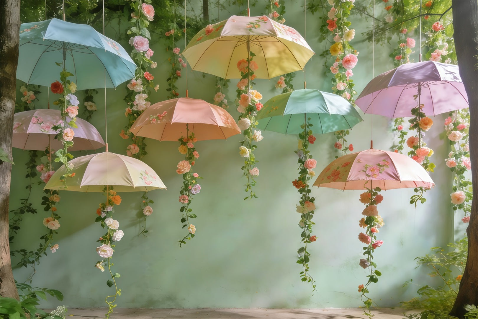 Spring Break Backdrop Hanging Umbrella Blossom Canopy Spring Backdrop CSH61-148