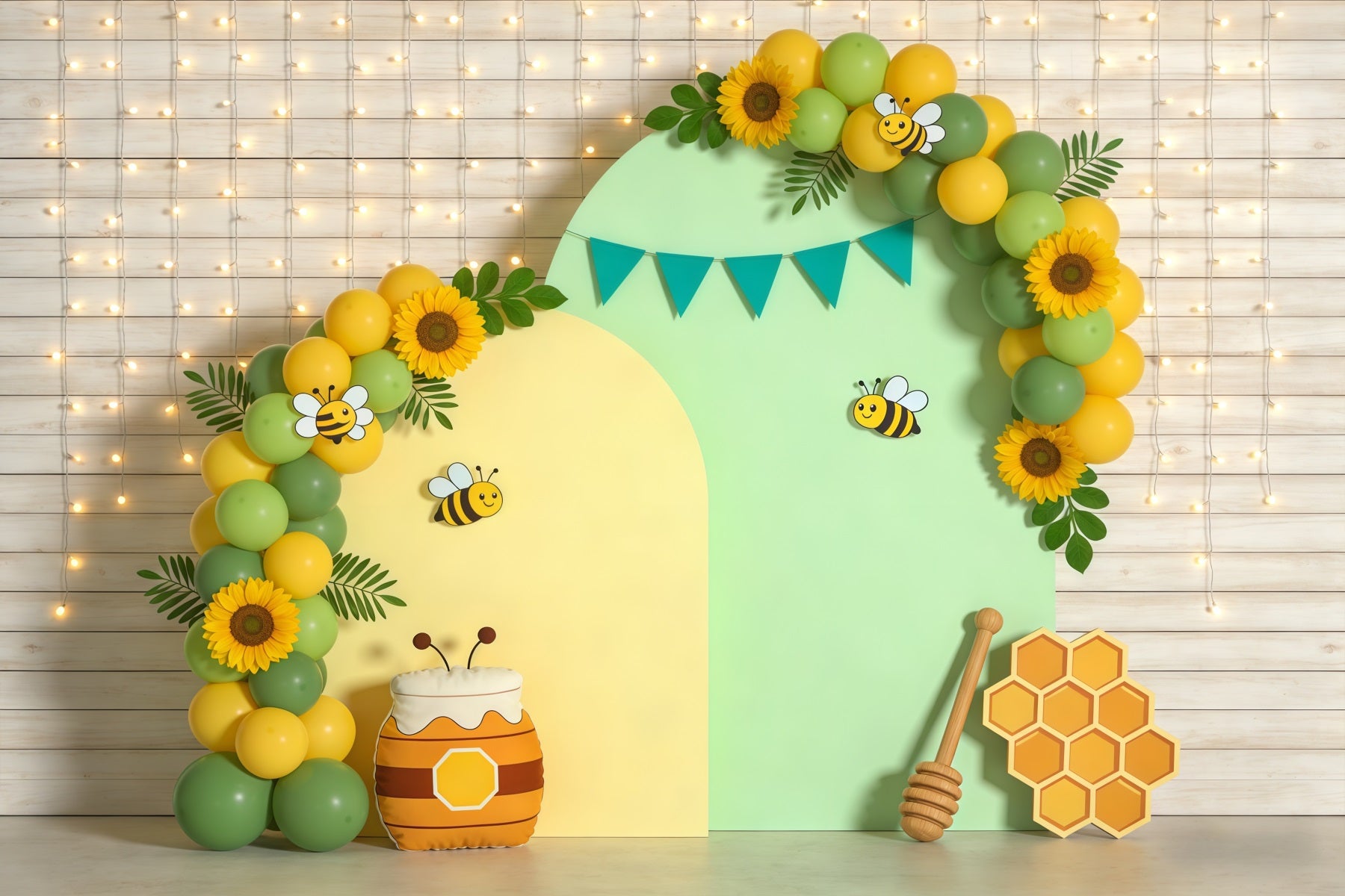 Spring Birthday Backdrop Bee Honey Balloon Arch Spring Backdrops For Photography CSH61-153