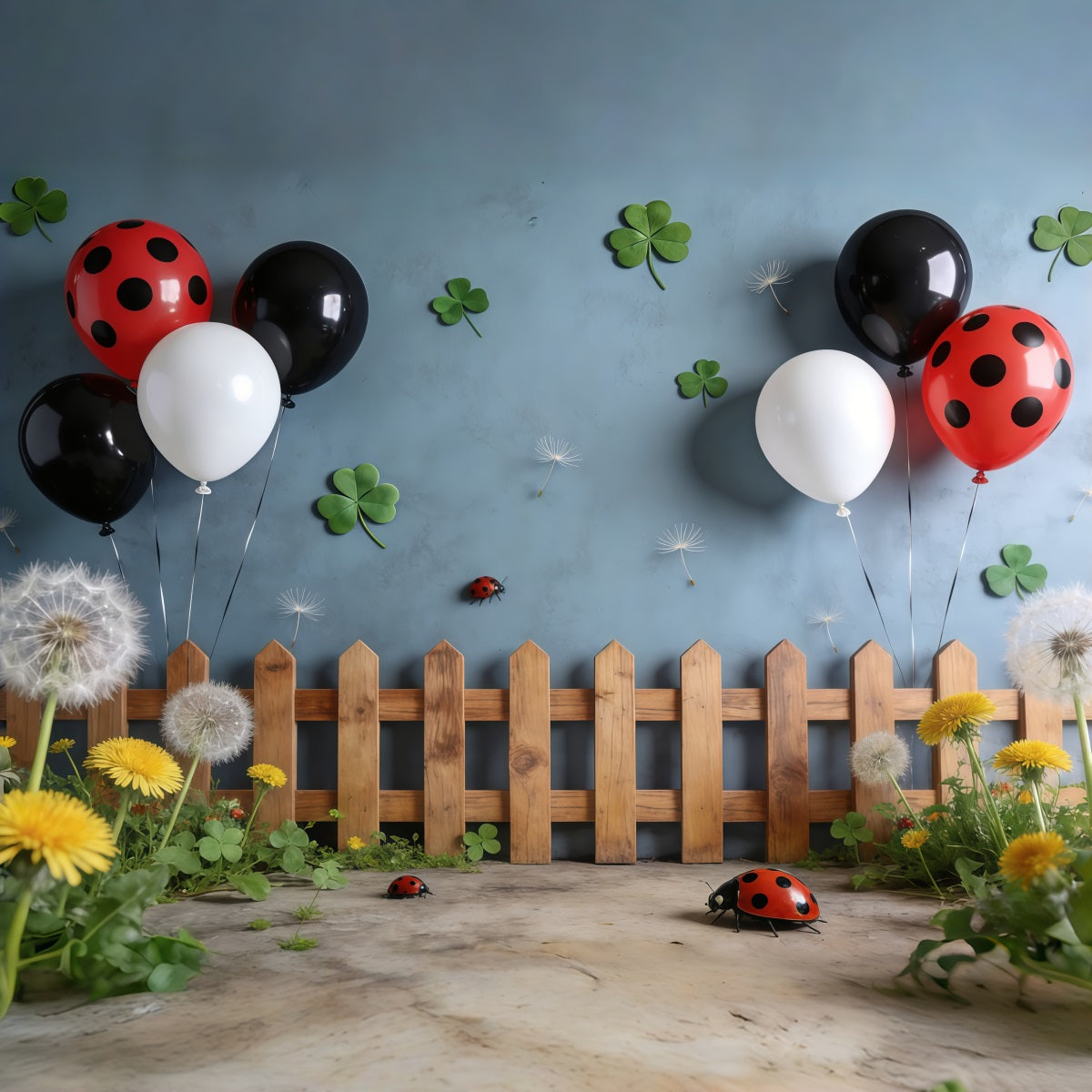 Ladybug Backdrops Clover Balloon Fence Dandelion Spring Backdrop Ideas CSH61-156