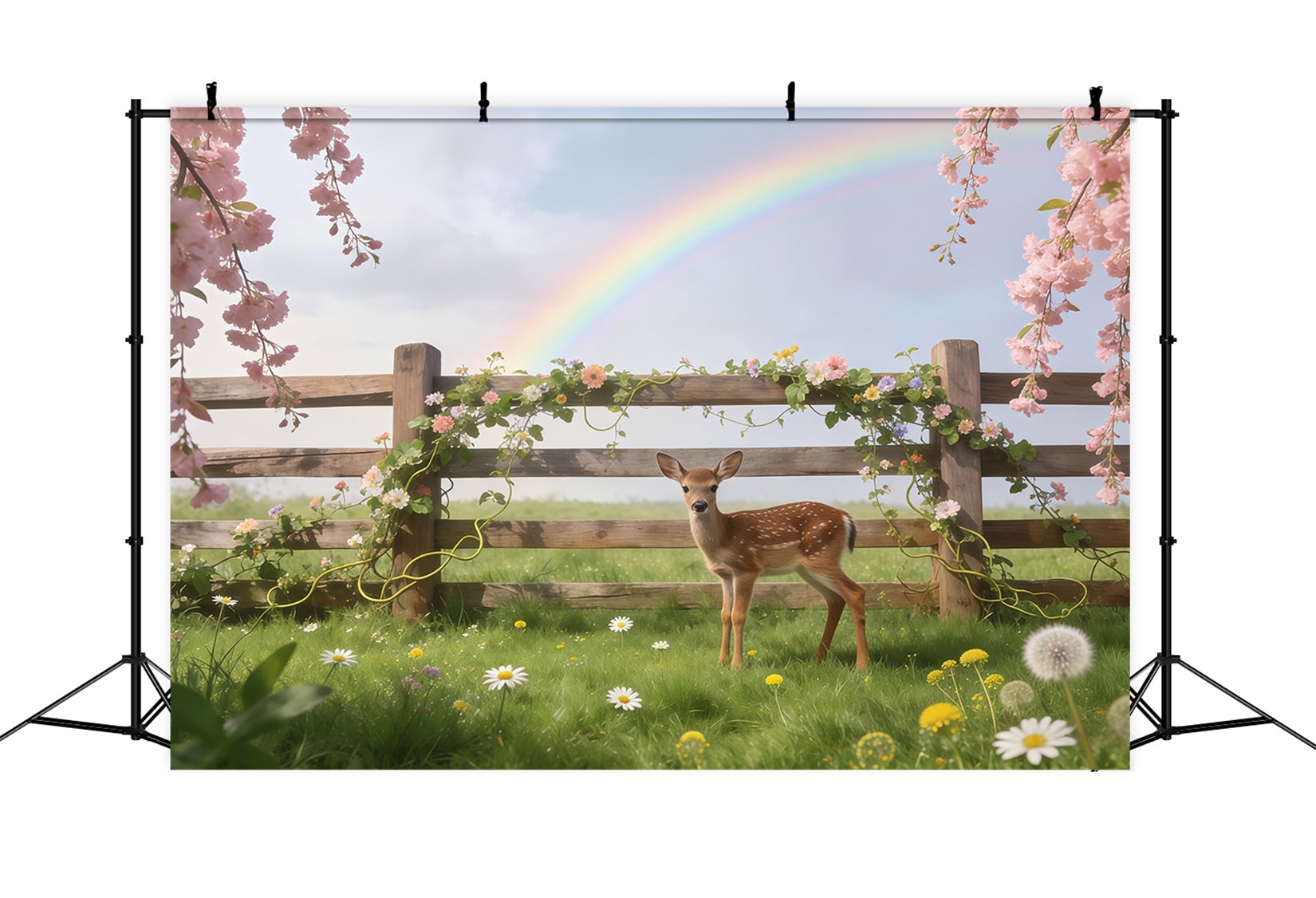 Lawn Fawn Spring Flowers Backdrop Meadow Fawn Rainbow Blossom Spring Backdrop Photography CSH61-157
