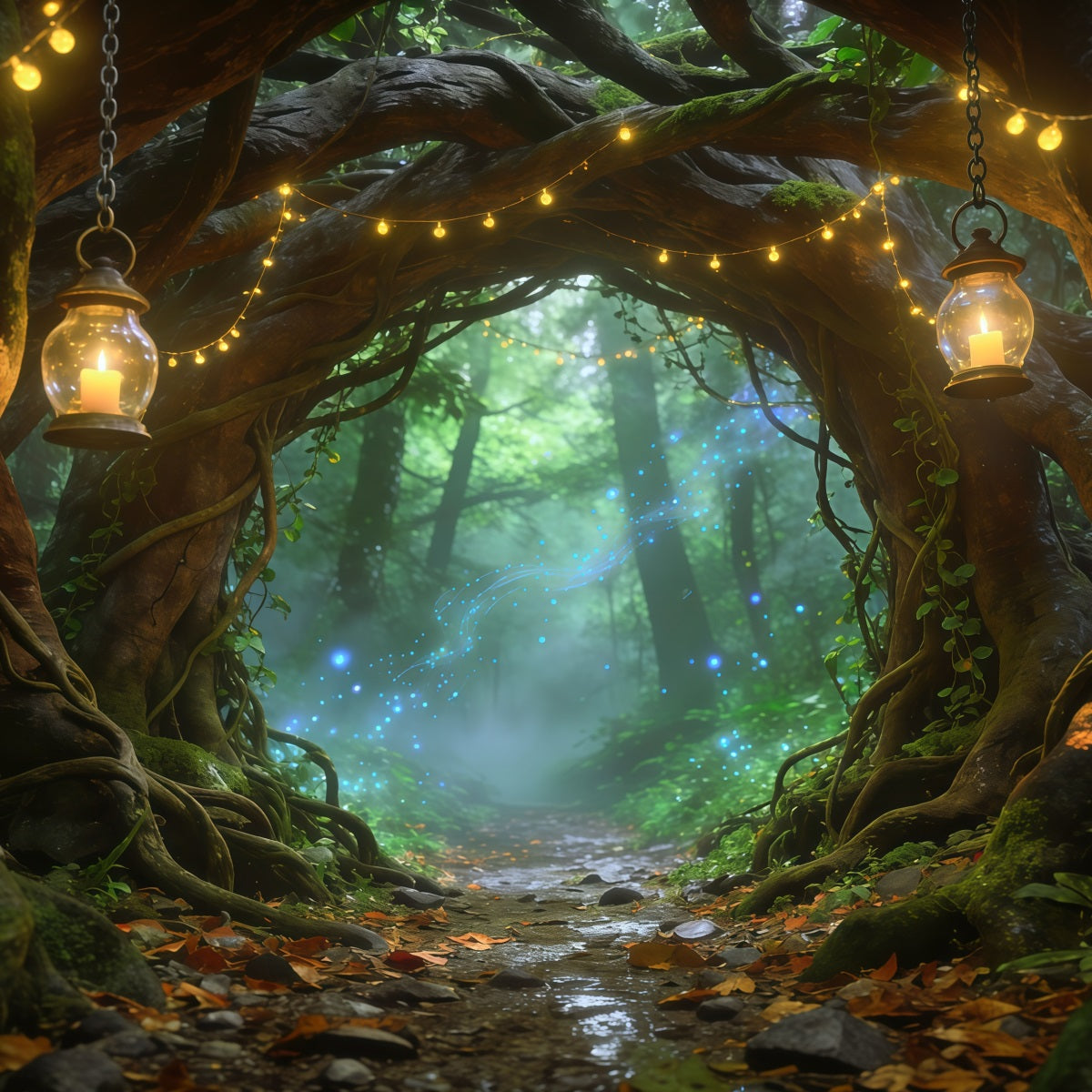 Fantasy Forest Backdrop Lantern Arch Woodland Path Forest Photography Backdrop CSH61-197