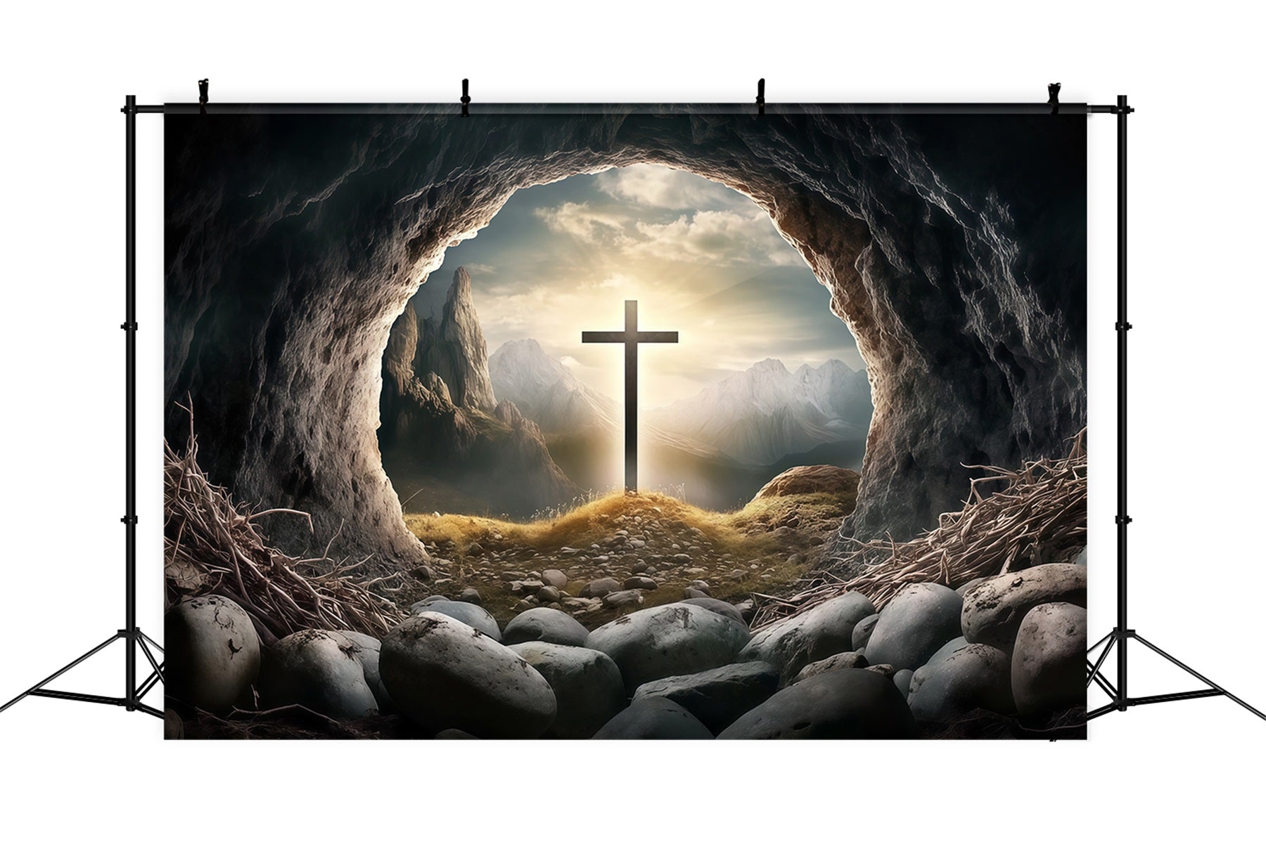 Christian Easter Backdrop Tomb Horizon Cross Glory Light Easter Backdrop CSH61-20