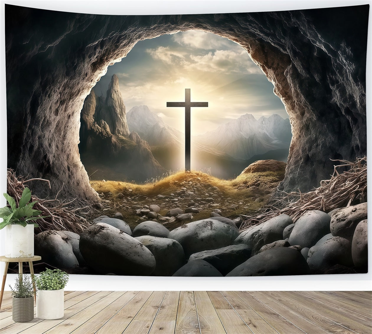 Christian Easter Backdrop Tomb Horizon Cross Glory Light Easter Backdrop CSH61-20