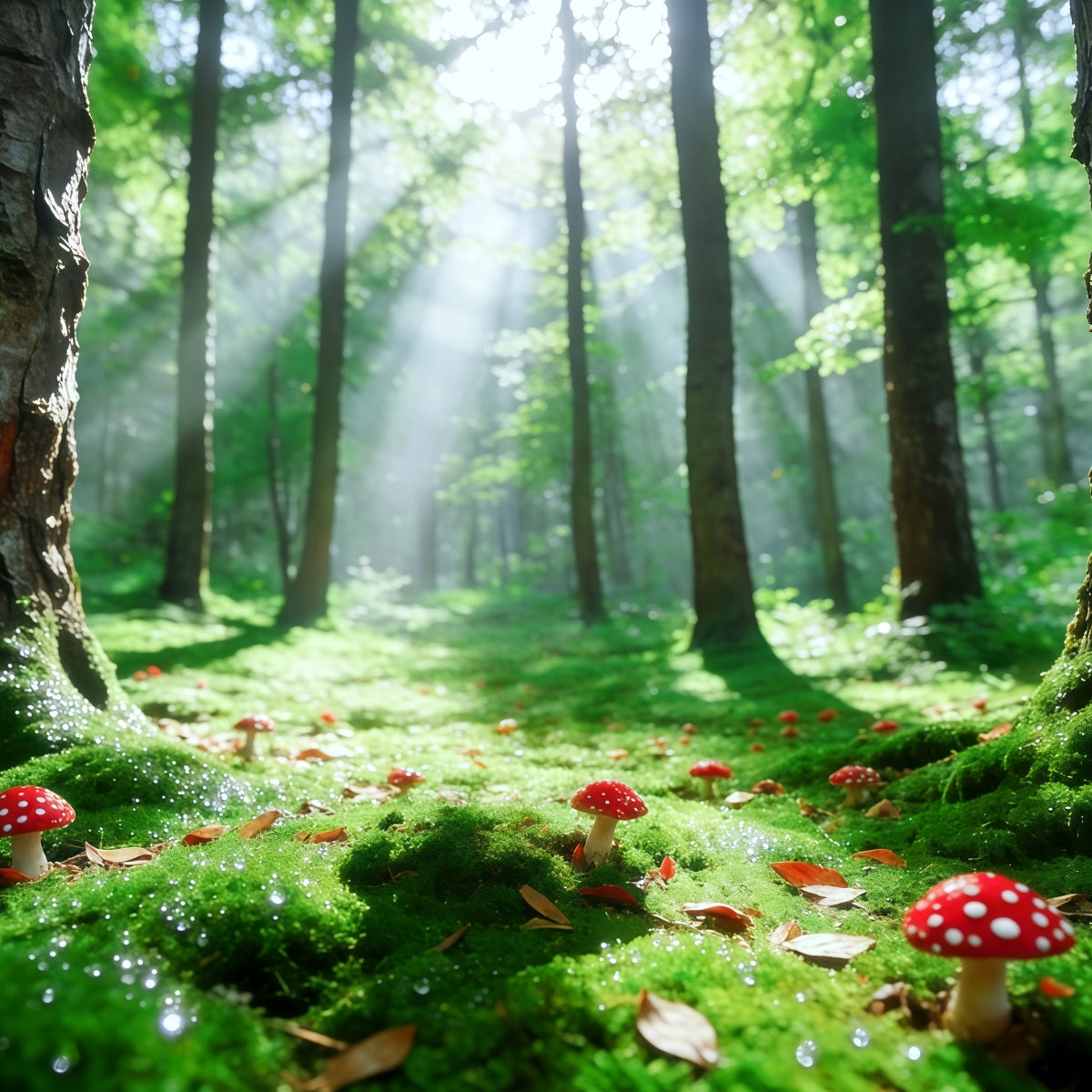 Woodland Forest Backdrop Sunbeam Moss Mushroom Glade Forest Backdrops For Photography CSH61-201