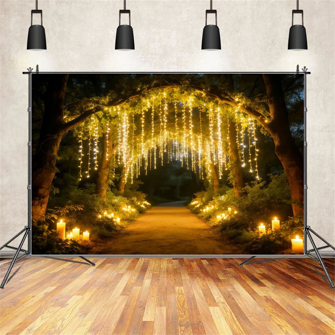 Night Forest Backdrop Golden Light Curtain Forest Path Twilight Forest Backdrop CSH61-217