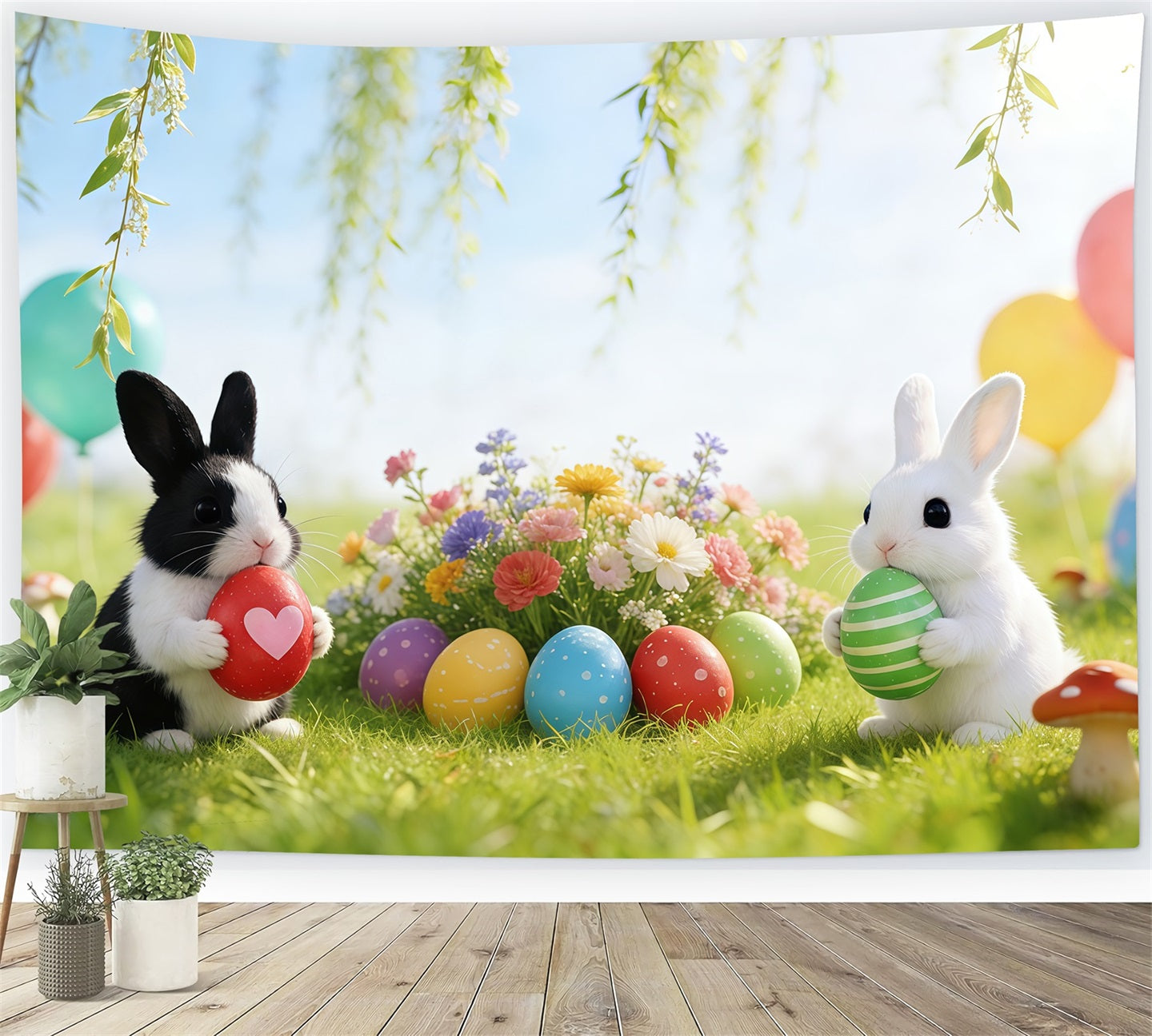 Easter Bunny Backdrop Balloon Spring Meadow Garden Backdrop Easter CSH61-24