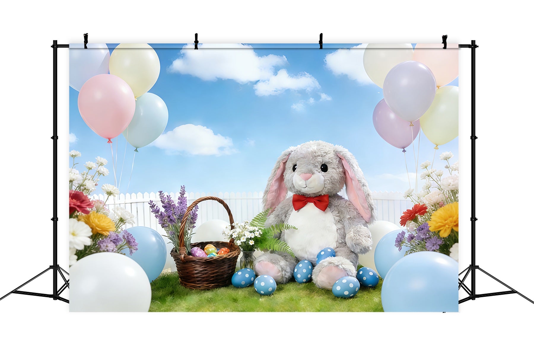Easter Bunny Backdrop Pastel Balloon Spring Flowers Garden Backdrop Easter CSH61-26