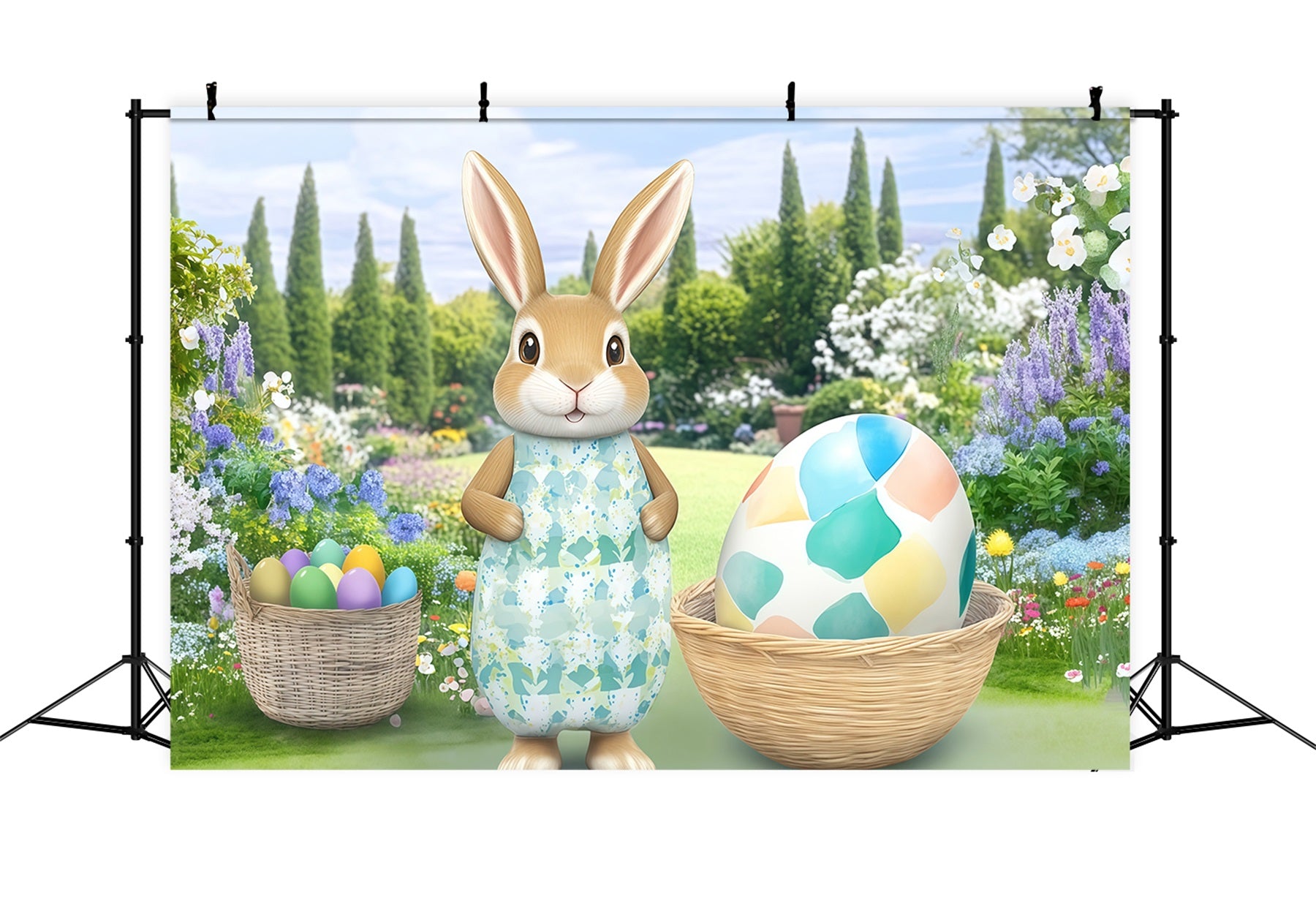 Easter Bunny Backdrop Garden Flowers Egg Basket Backdrop Easter CSH61-29
