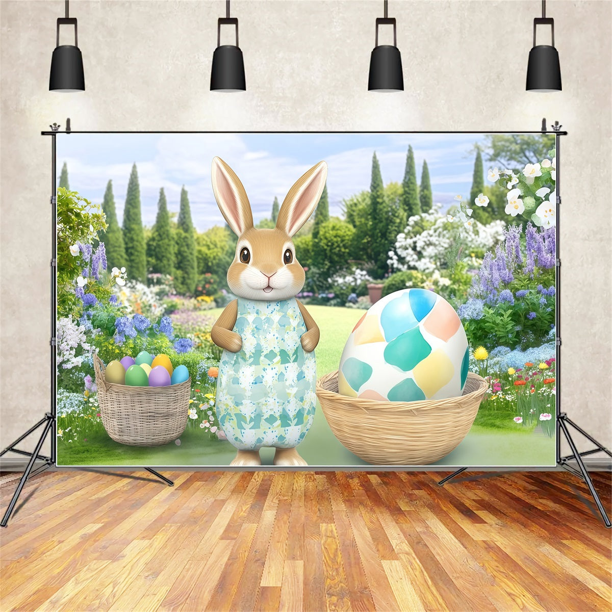 Easter Bunny Backdrop Garden Flowers Egg Basket Backdrop Easter CSH61-29