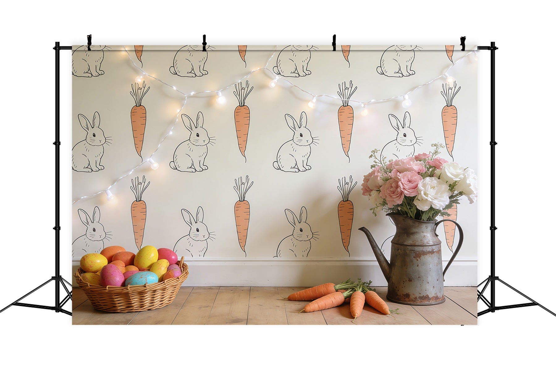 Easter Bunny Photo Backdrop Rustic Rabbit Carrot Wallpaper Easter Photo Backdrop Ideas CSH61-34