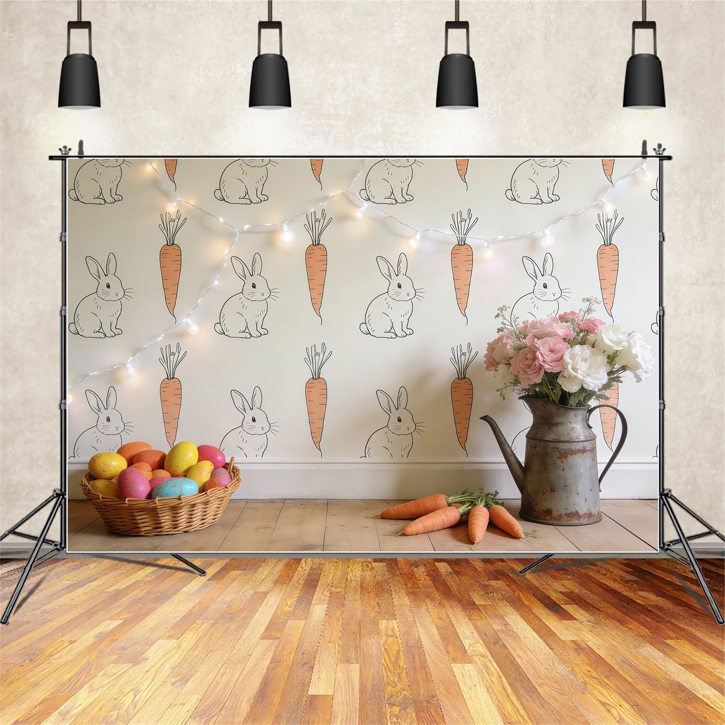 Easter Bunny Photo Backdrop Rustic Rabbit Carrot Wallpaper Easter Photo Backdrop Ideas CSH61-34