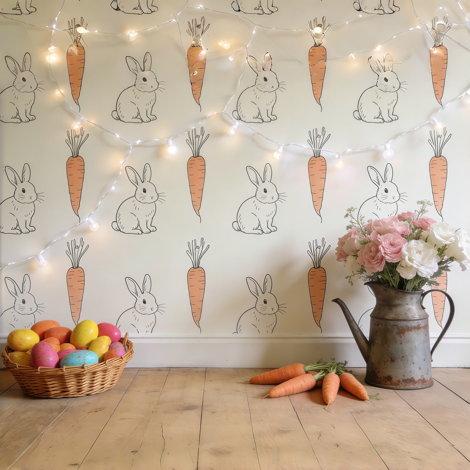 Easter Bunny Photo Backdrop Rustic Rabbit Carrot Wallpaper Easter Photo Backdrop Ideas CSH61-34