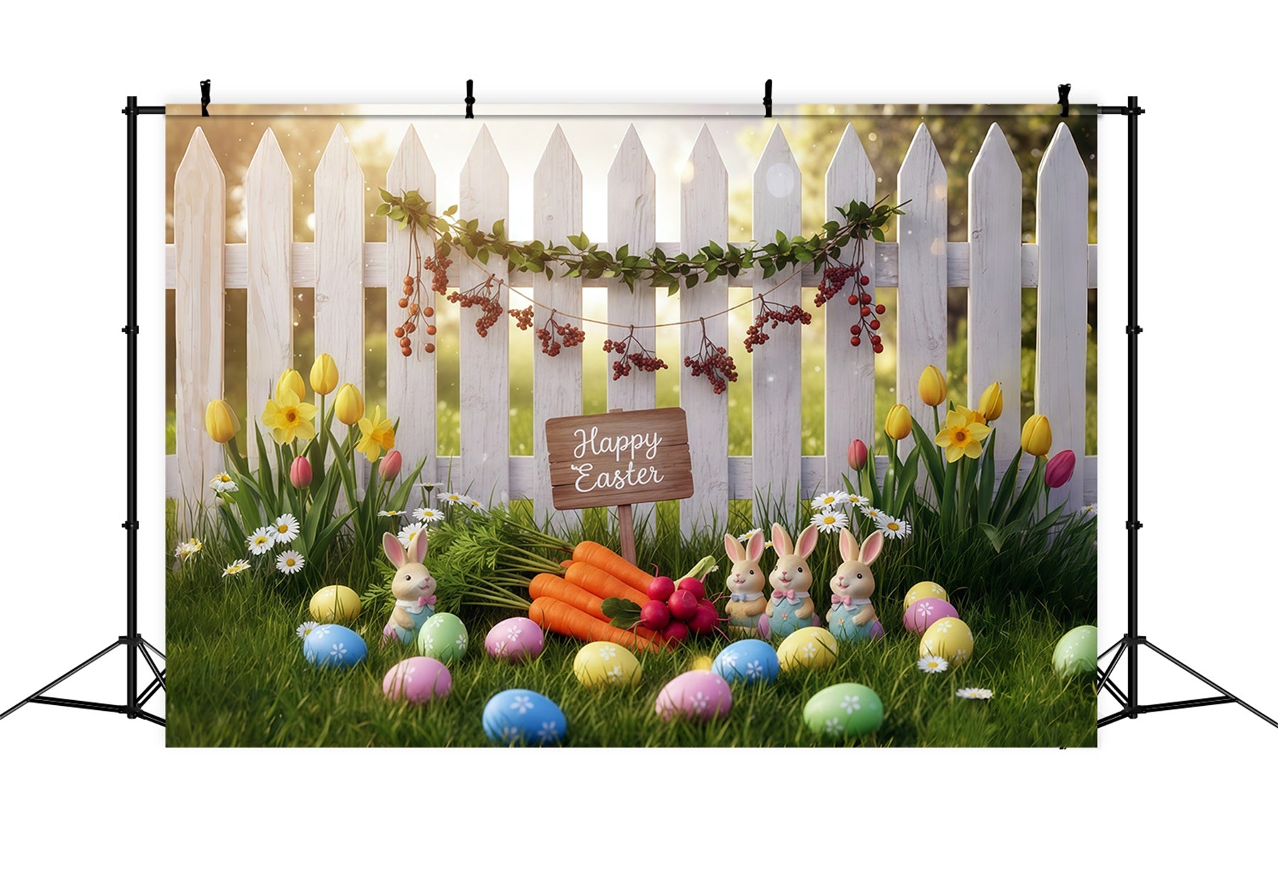 Easter Bunny Photo Backdrop Spring Garden Fence Carrots Easter Photo Backdrop Ideas CSH61-35