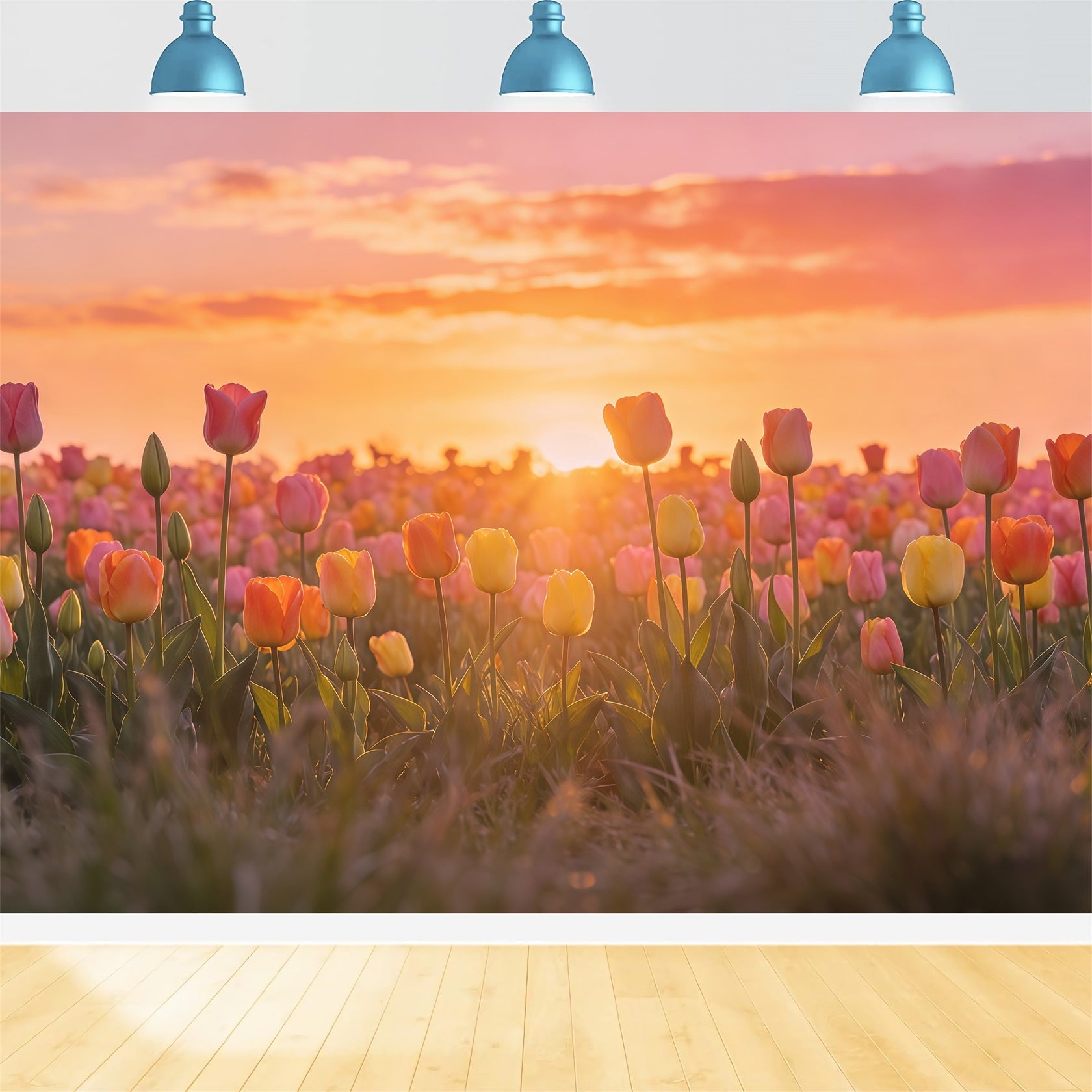 Easter Tulip Backdrop Sunset Field Floral Meadow Easter Photography Backdrops For Sale CSH61-64