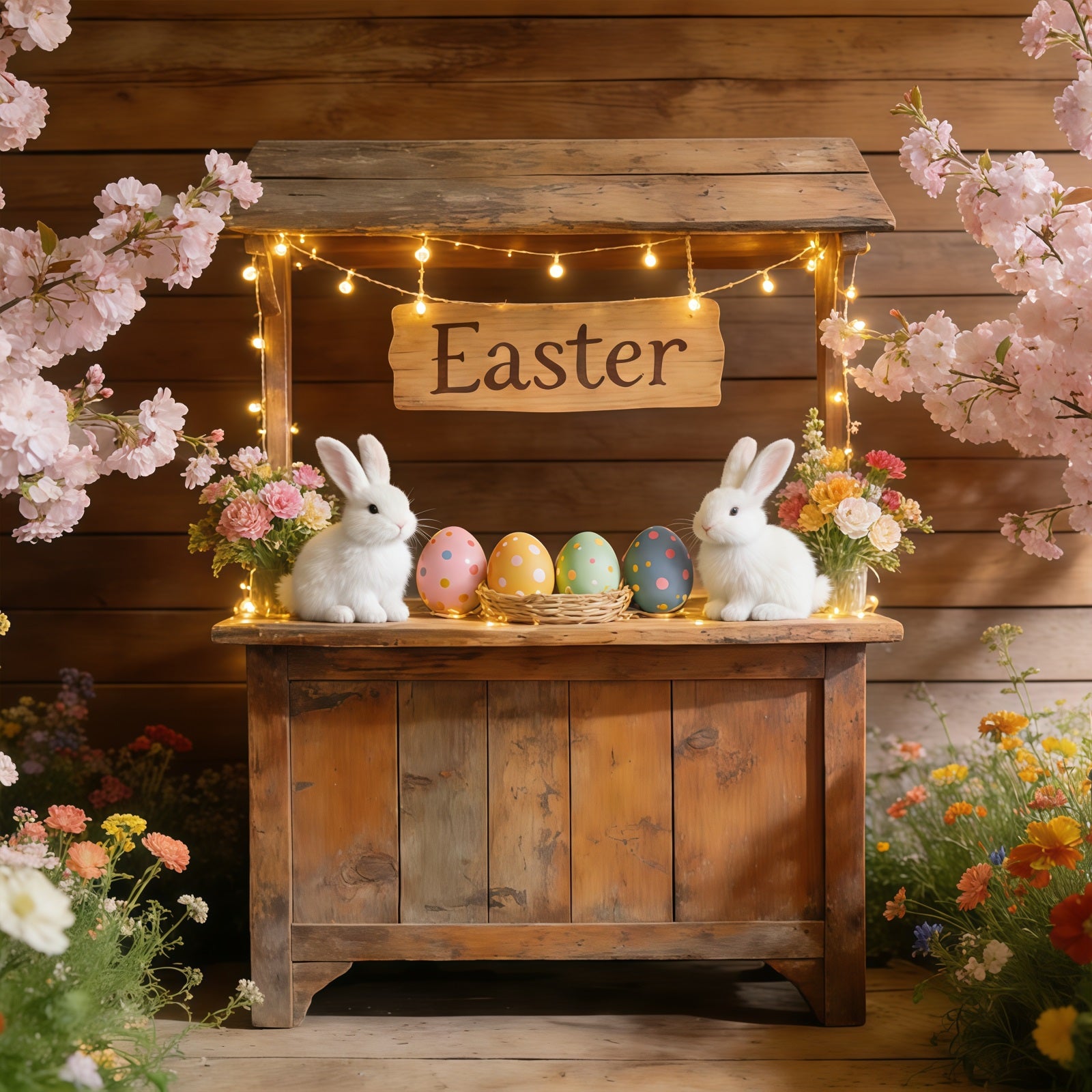 Easter Cherry Blossom Backdrop Blossom Bunny Market Stall Backdrops For Easter Pictures CSH61-69