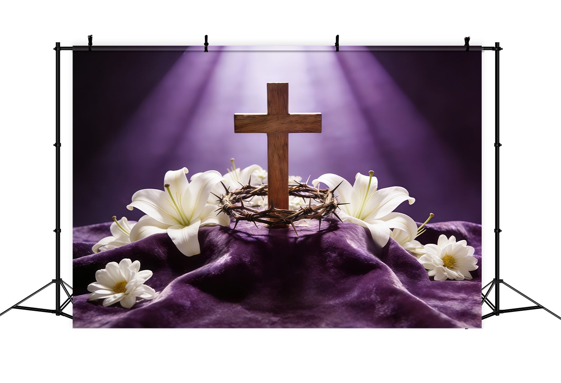 Easter Cross Backdrop Crown Thorns Purple Light Backdrops Easter CSH61-75