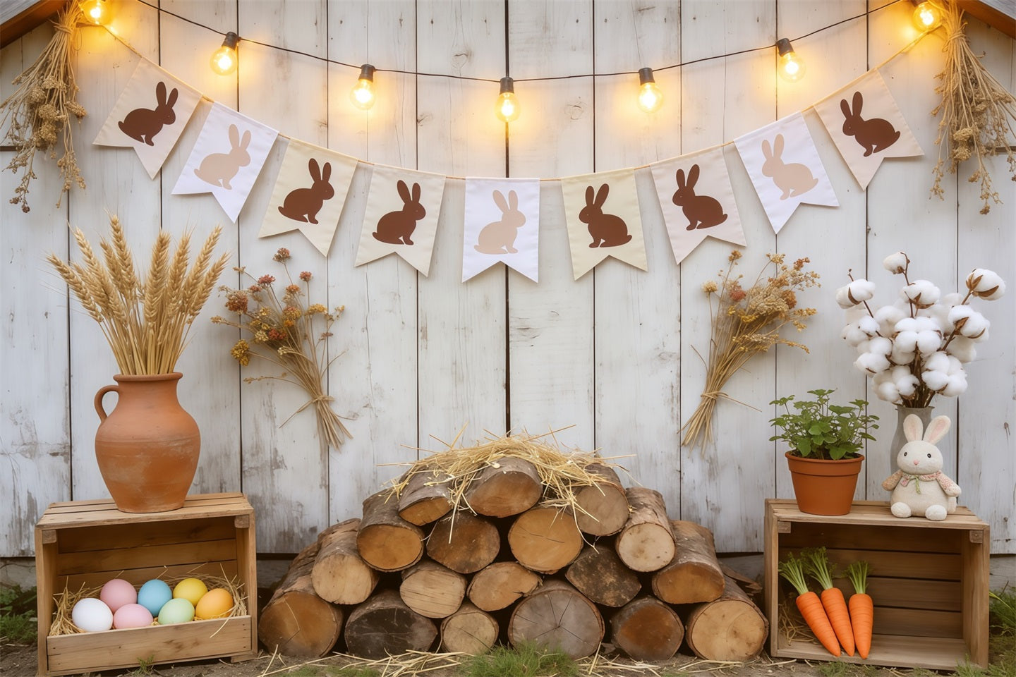 Easter Farm Barn Backdrop Rustic Bunny Banner Eggs Photography Backdrop Easter CSH62-102