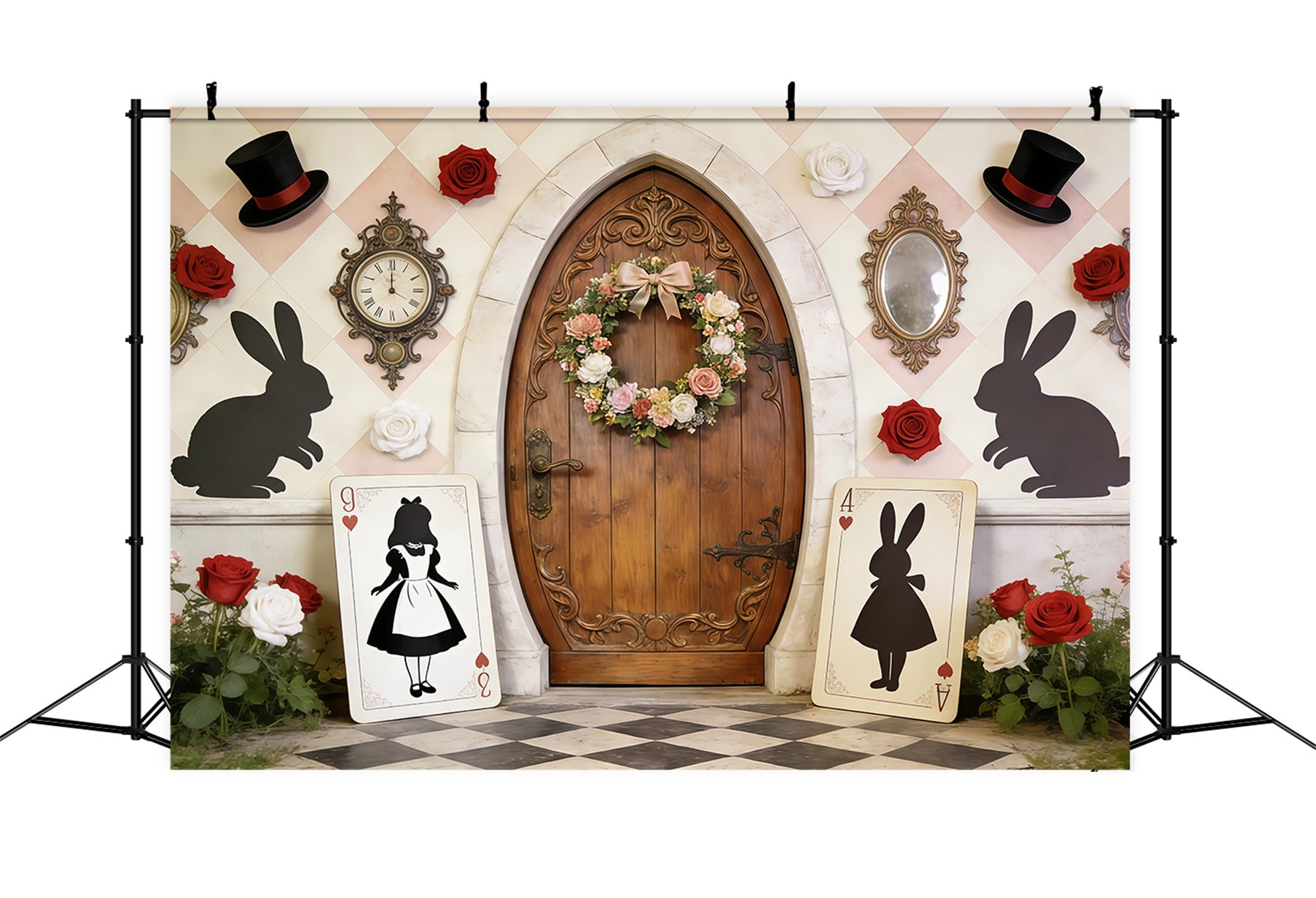 Easter Wreath Doorway Backdrop Wonderland Door Card Silhouettes Easter Party Backdrop CSH62-106