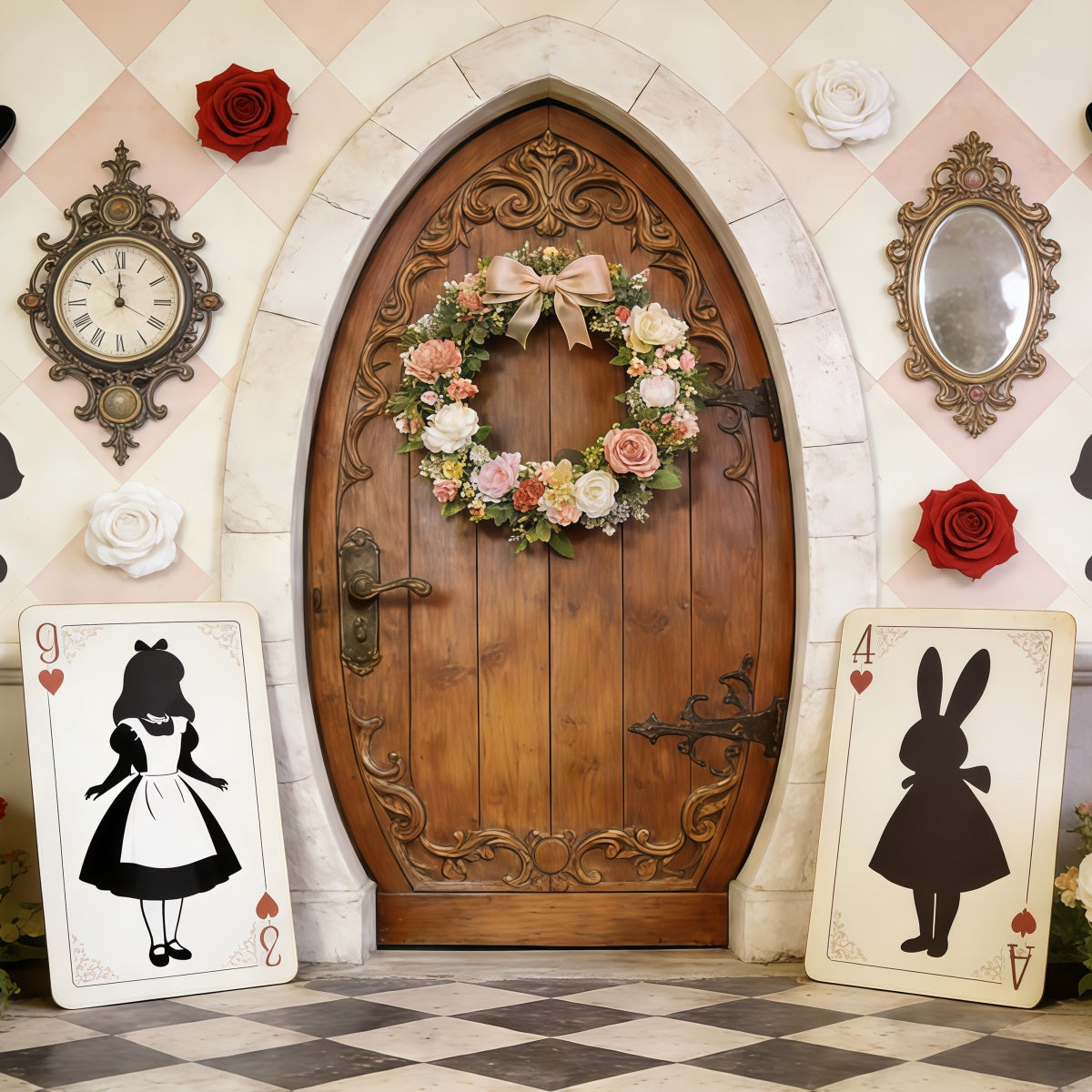 Easter Wreath Doorway Backdrop Wonderland Door Card Silhouettes Easter Party Backdrop CSH62-106