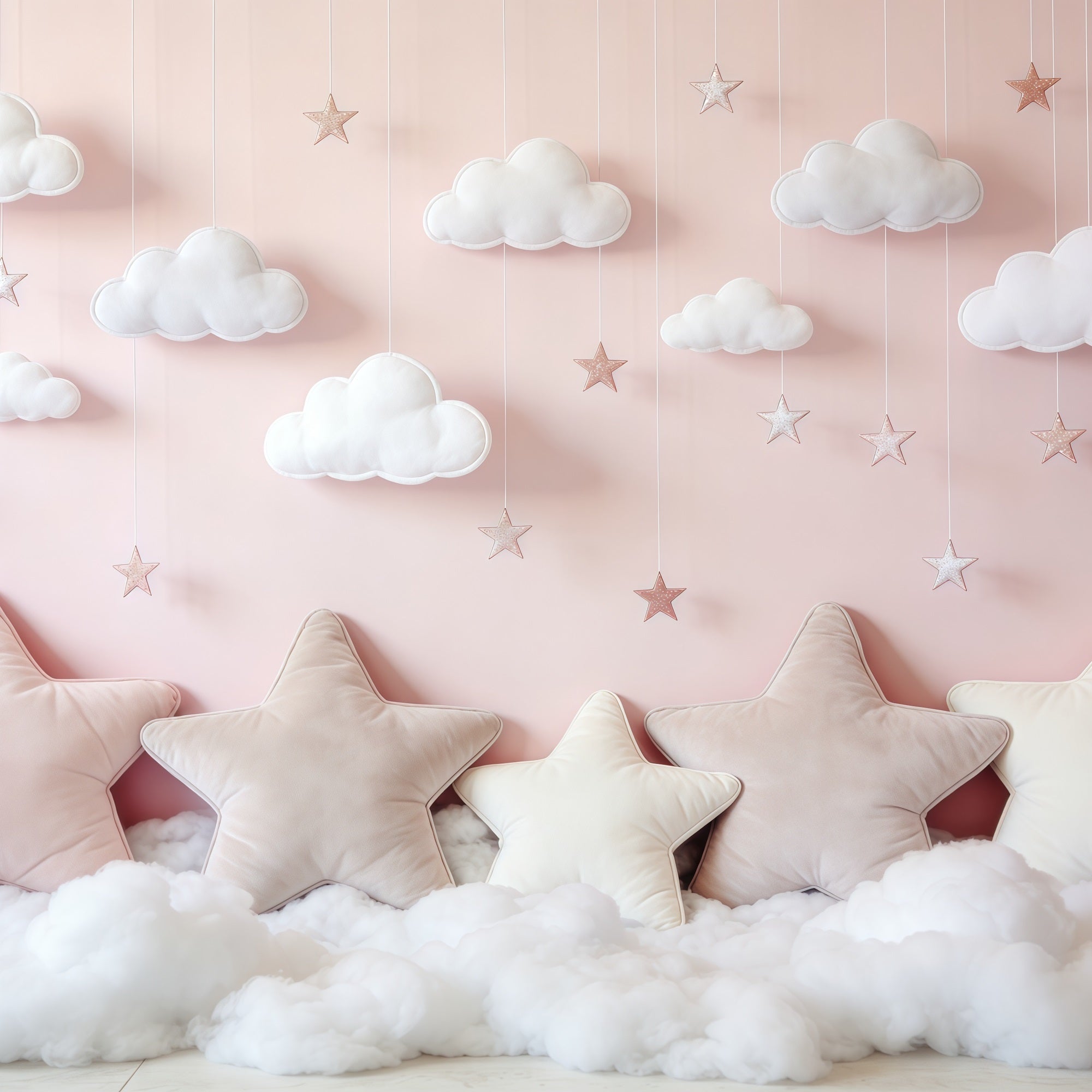 Clouds Photography Backdrop Pink Star Cloud Pillows Newborn Backdrop CSH62-120