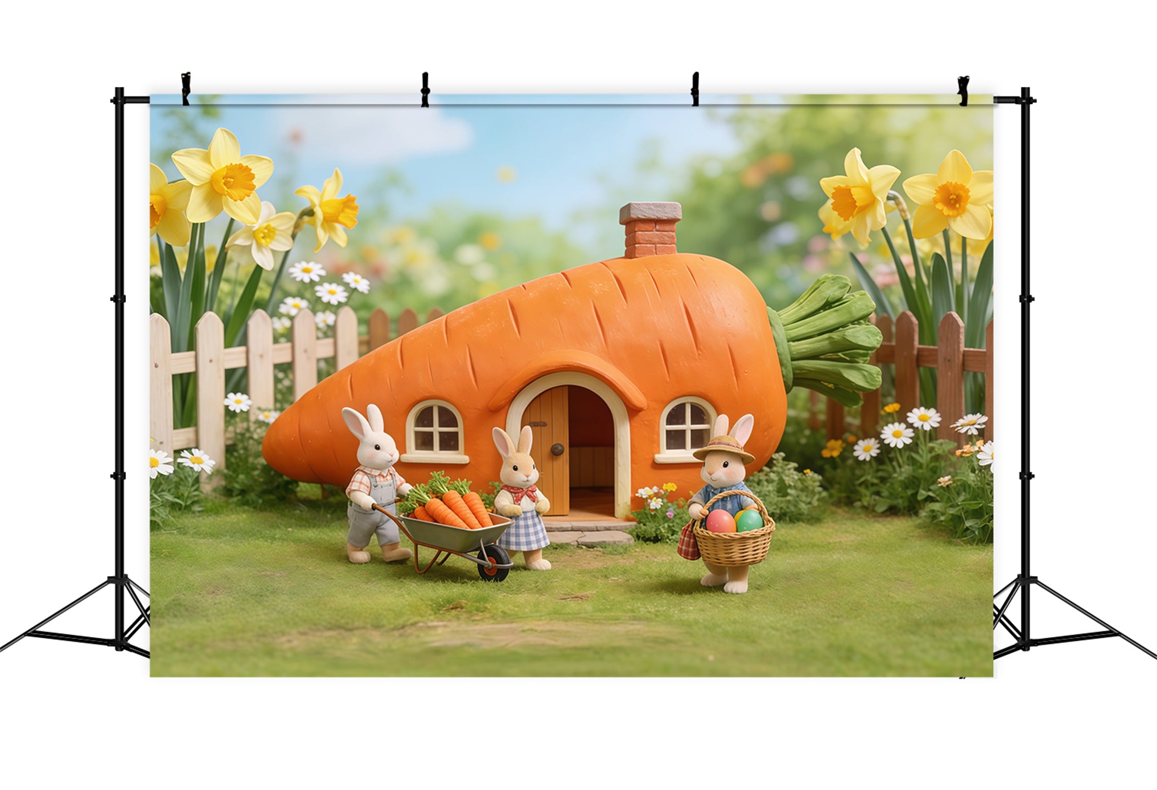 Carrot Backdrop Carrot House Bunny Family Outdoor Easter Backdrop Ideas CSH62-62
