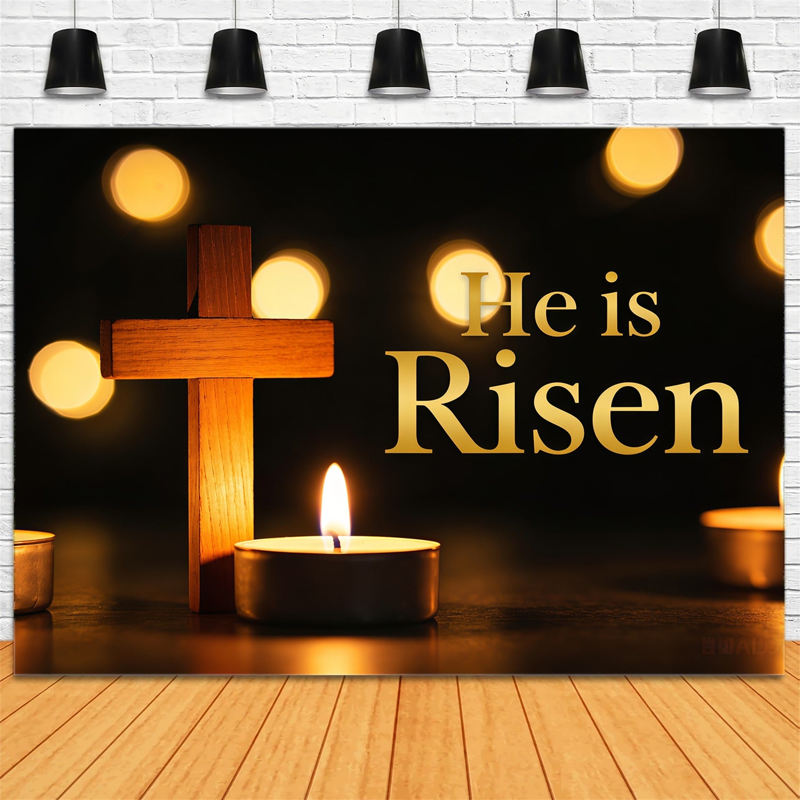 Cross Backdrop He Is Risen Candle Lights Happy Easter Backdrops CSH62-63