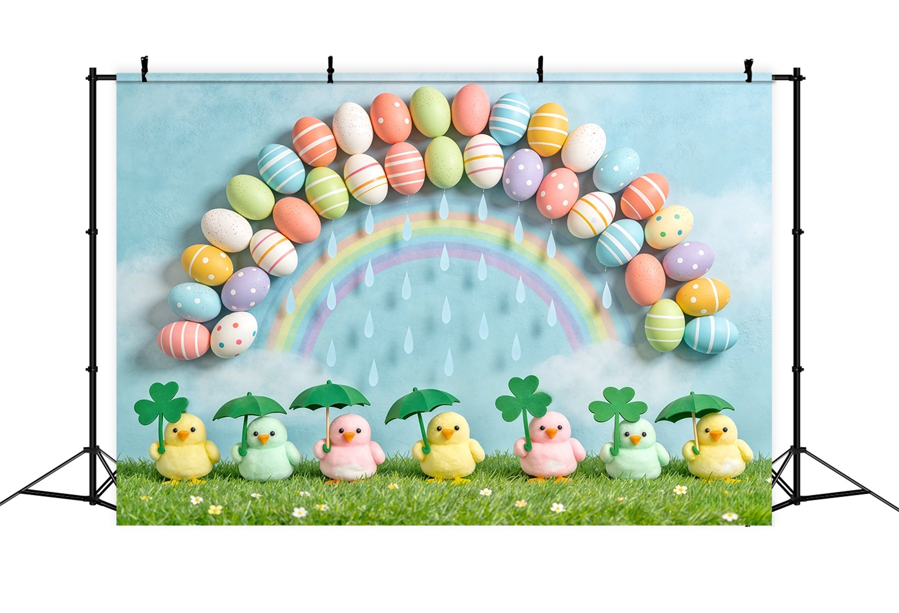 Marshmallow Chick Backdrop Egg Rainbow Umbrella Daisy Backdrop Ideas For Easter Pictures CSH62-66