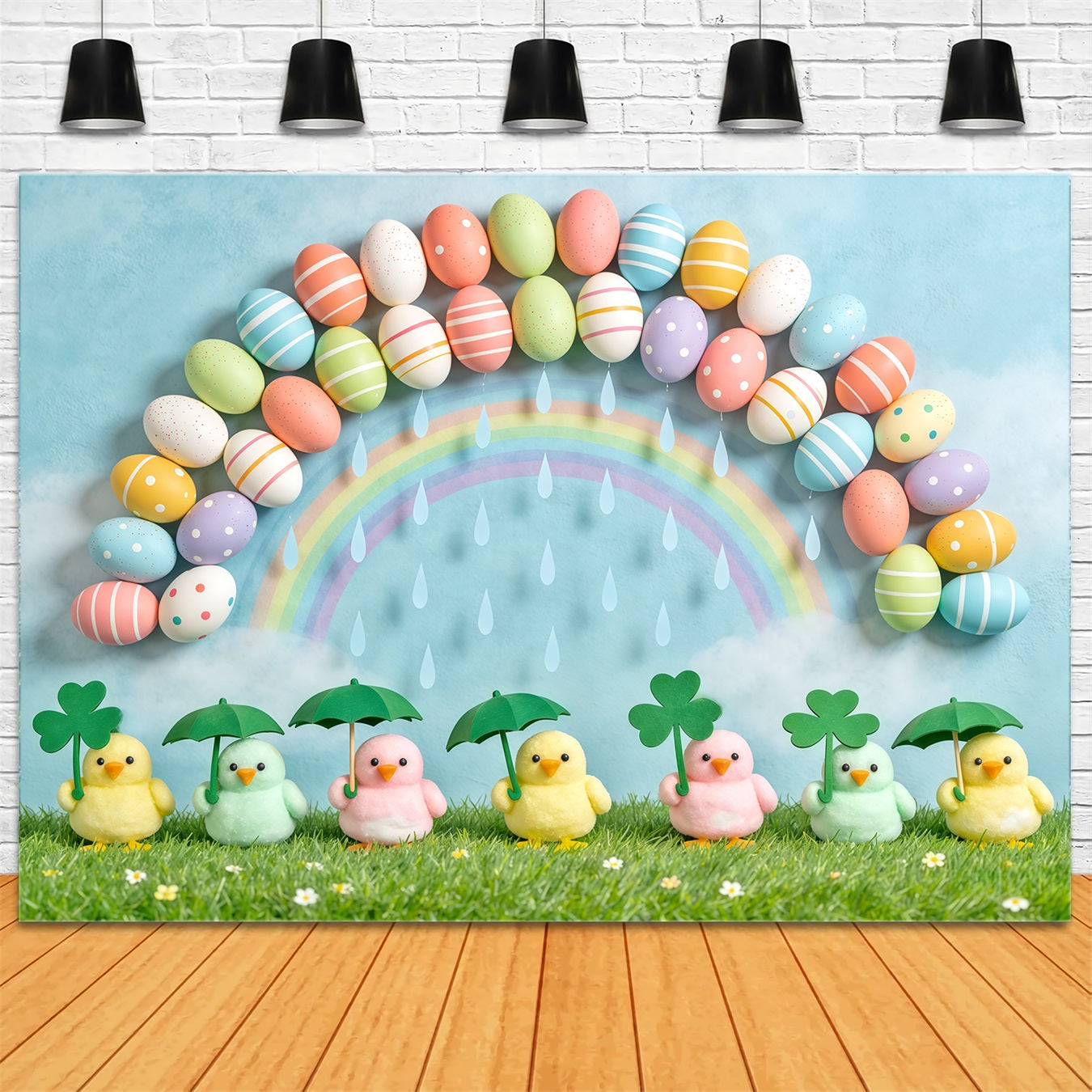 Marshmallow Chick Backdrop Egg Rainbow Umbrella Daisy Backdrop Ideas For Easter Pictures CSH62-66