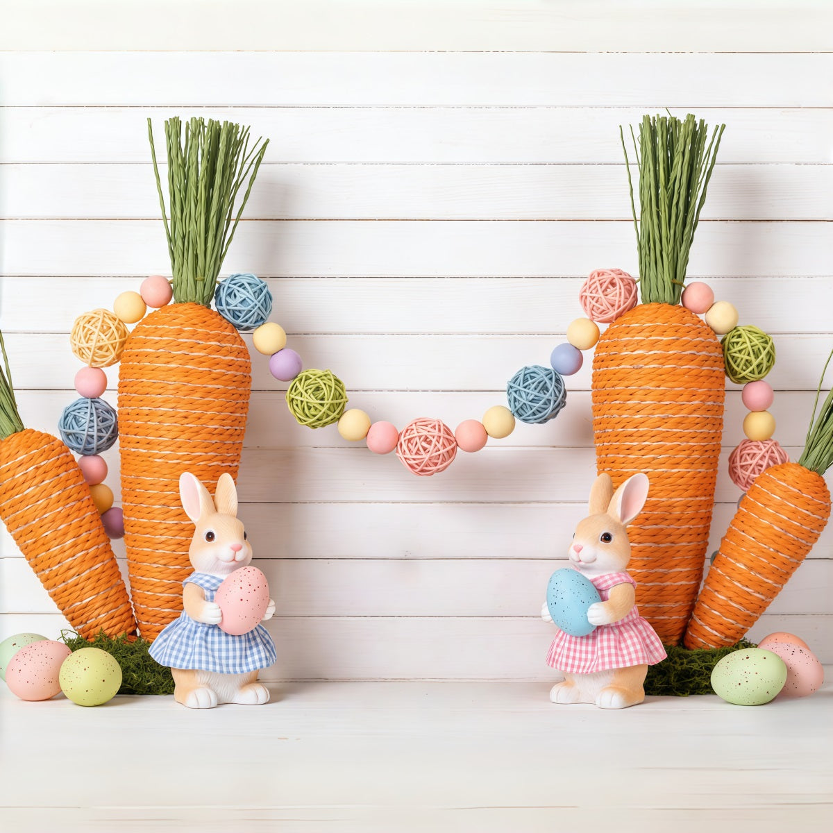 Easter Carrot Backdrop Bunny Eggs Wood Wall Easter Backdrop 8x8 CSH62-76