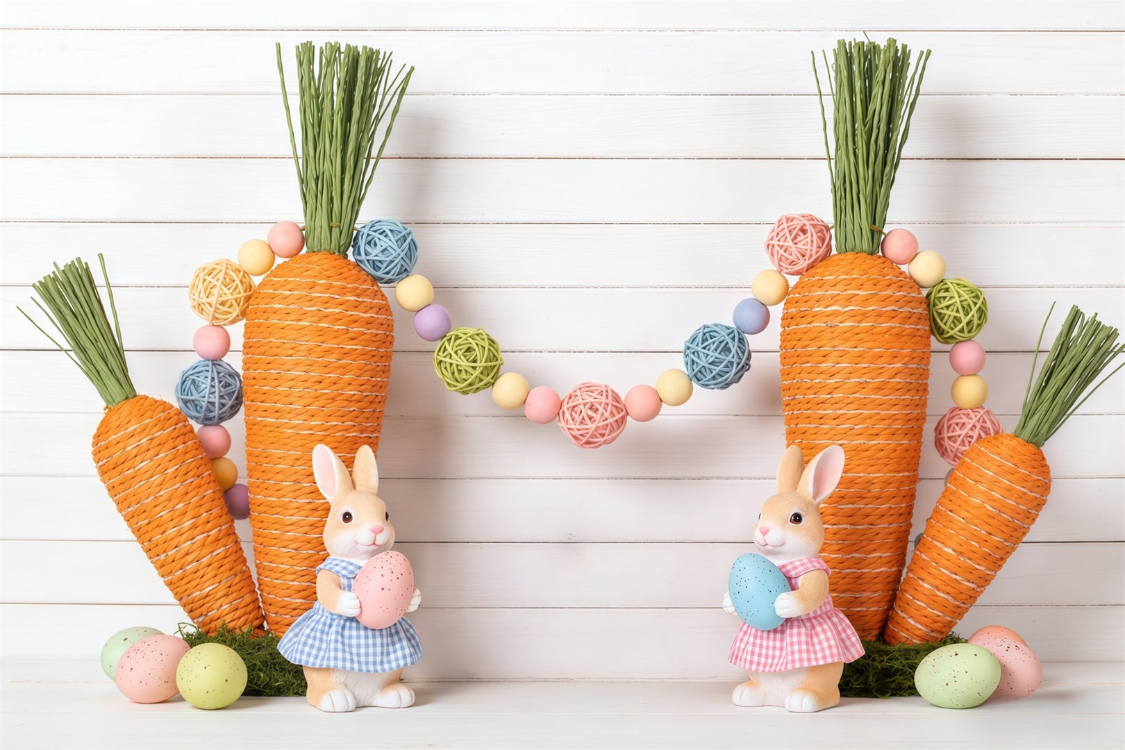 Easter Carrot Backdrop Bunny Eggs Wood Wall Easter Backdrop 8x8 CSH62-76
