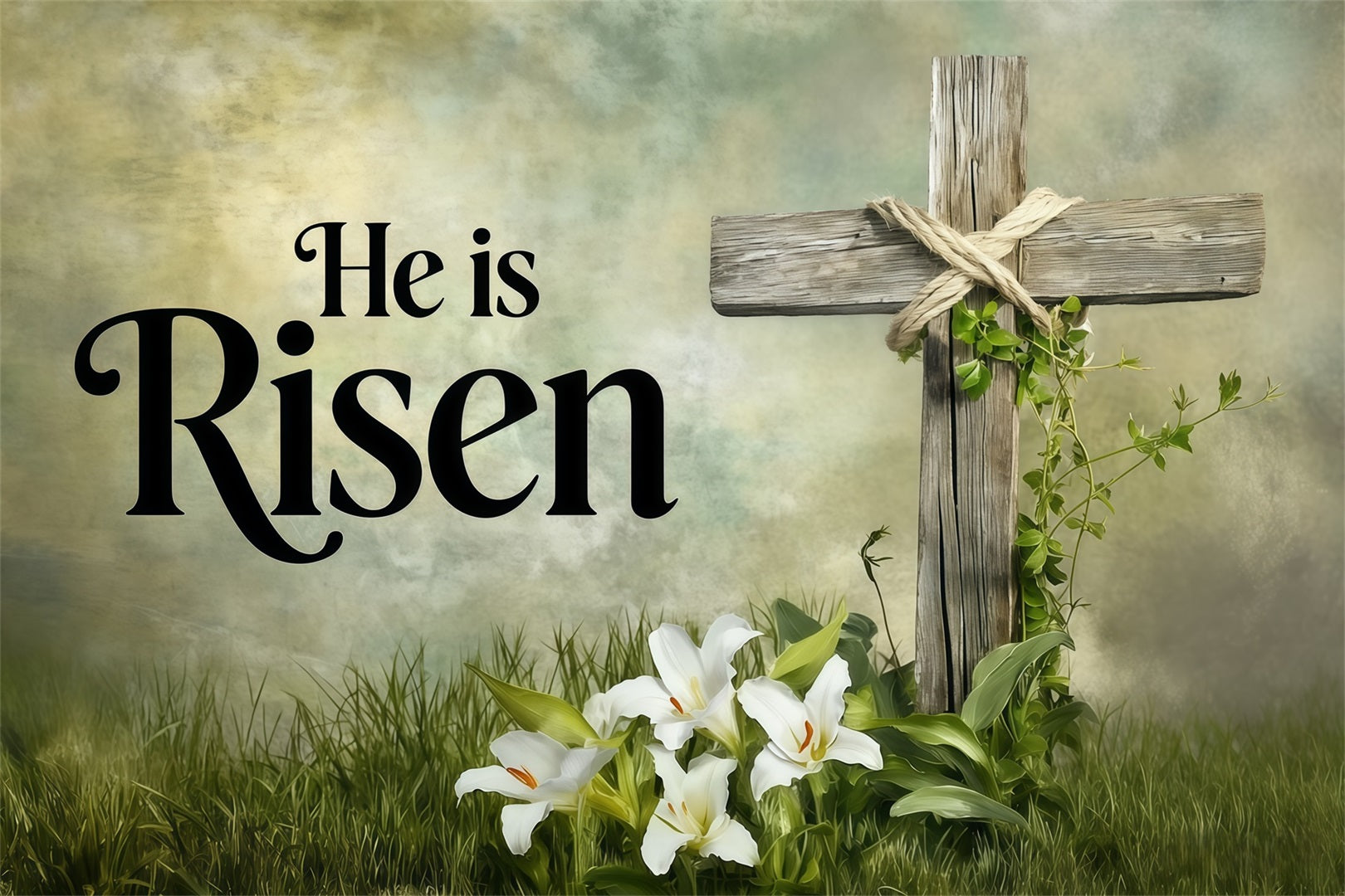 Easter Lily Backdrop He Is Risen Cross Simple Easter Backdrop Ideas CSH62-81