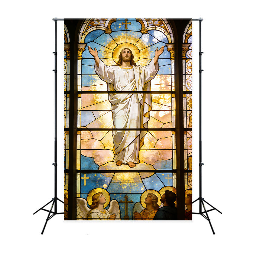 Easter Stained Glass Backdrop Jesus Ascension Church Window Cheap Easter Backdrops CSH62-83