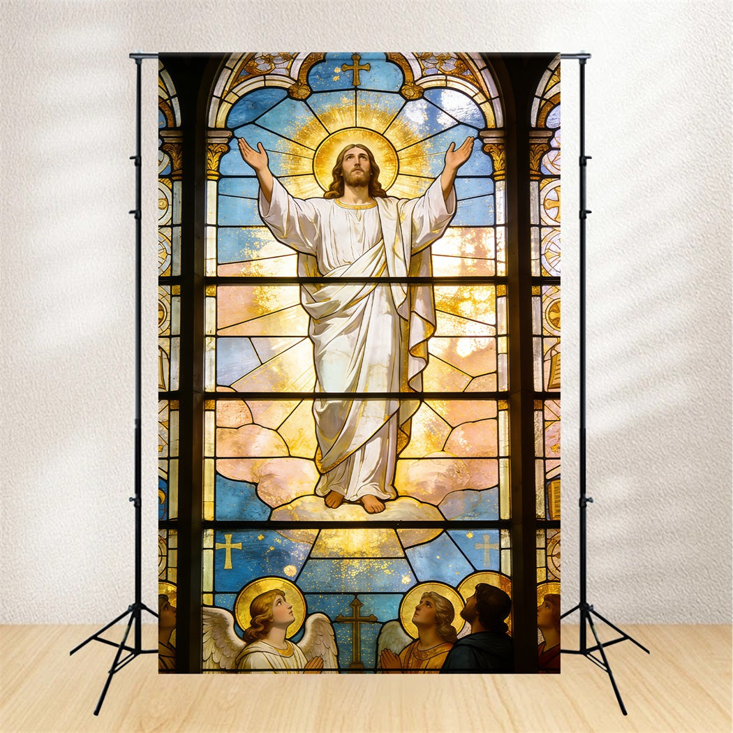 Easter Stained Glass Backdrop Jesus Ascension Church Window Cheap Easter Backdrops CSH62-83