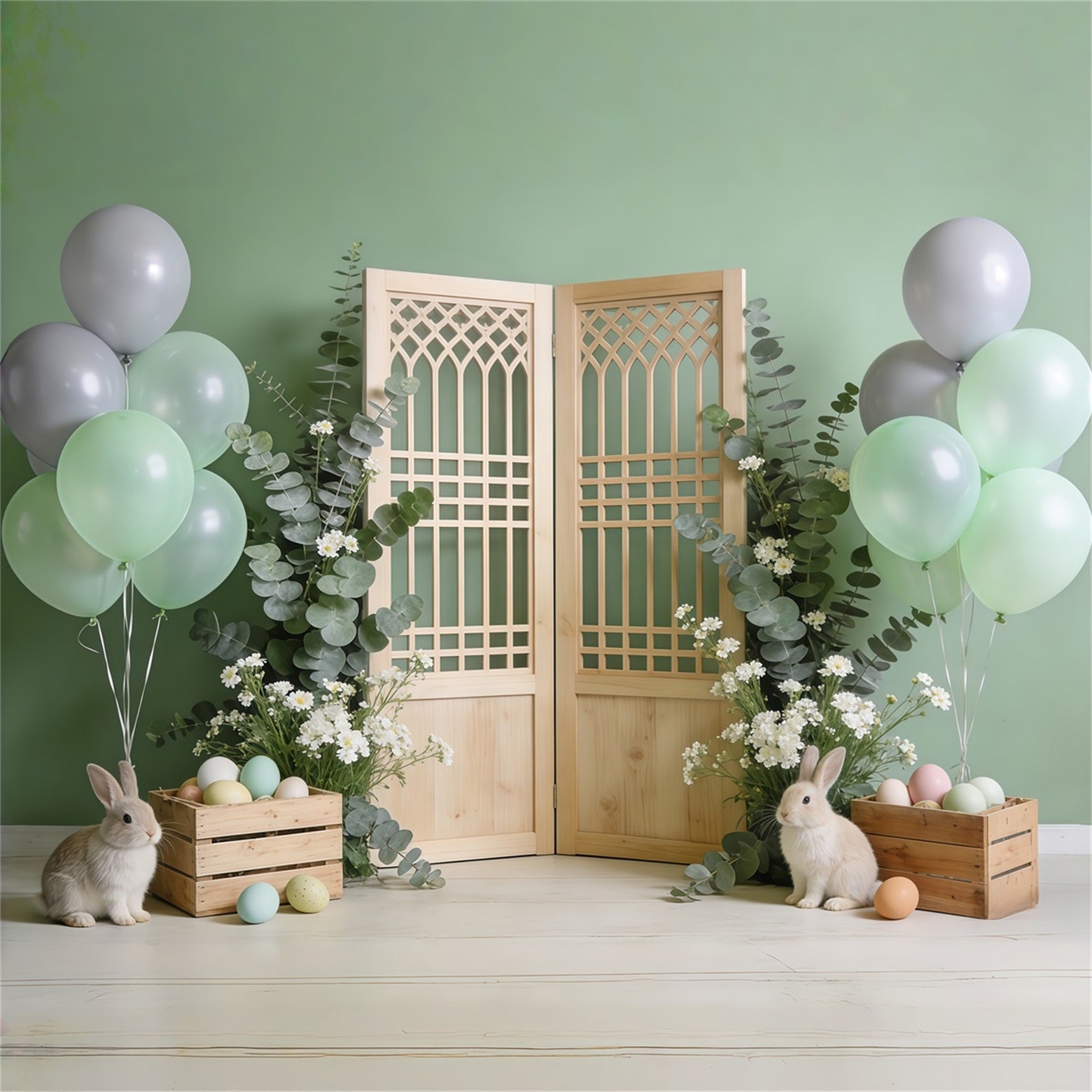 Easter Grass Backdrop Wooden Door Bunny Crates High Resolution Easter Backdrop CSH62-86