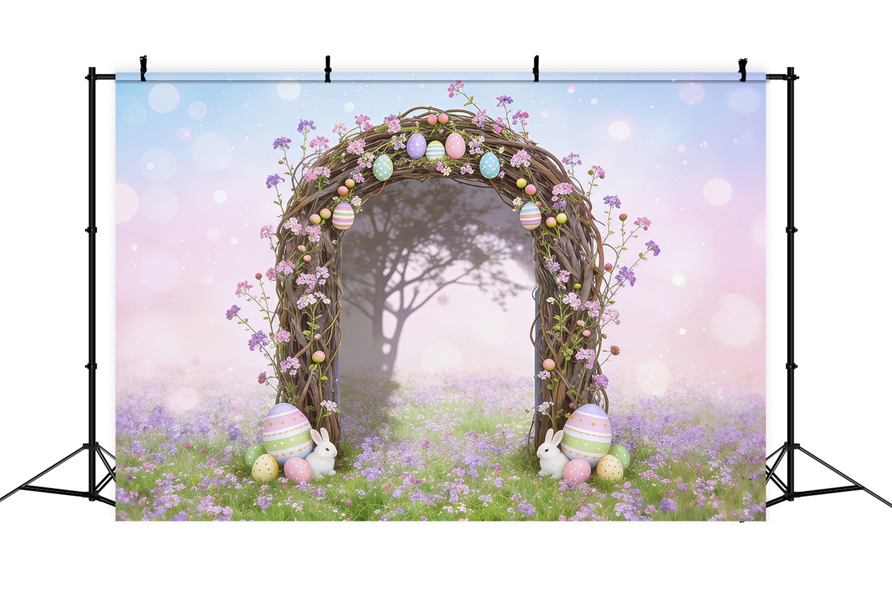 Easter Fairytale Backdrop Twig Arch Egg Bunnies Easter Backdrops 10x10 CSH62-91