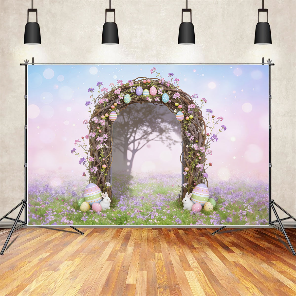 Easter Fairytale Backdrop Twig Arch Egg Bunnies Easter Backdrops 10x10 CSH62-91
