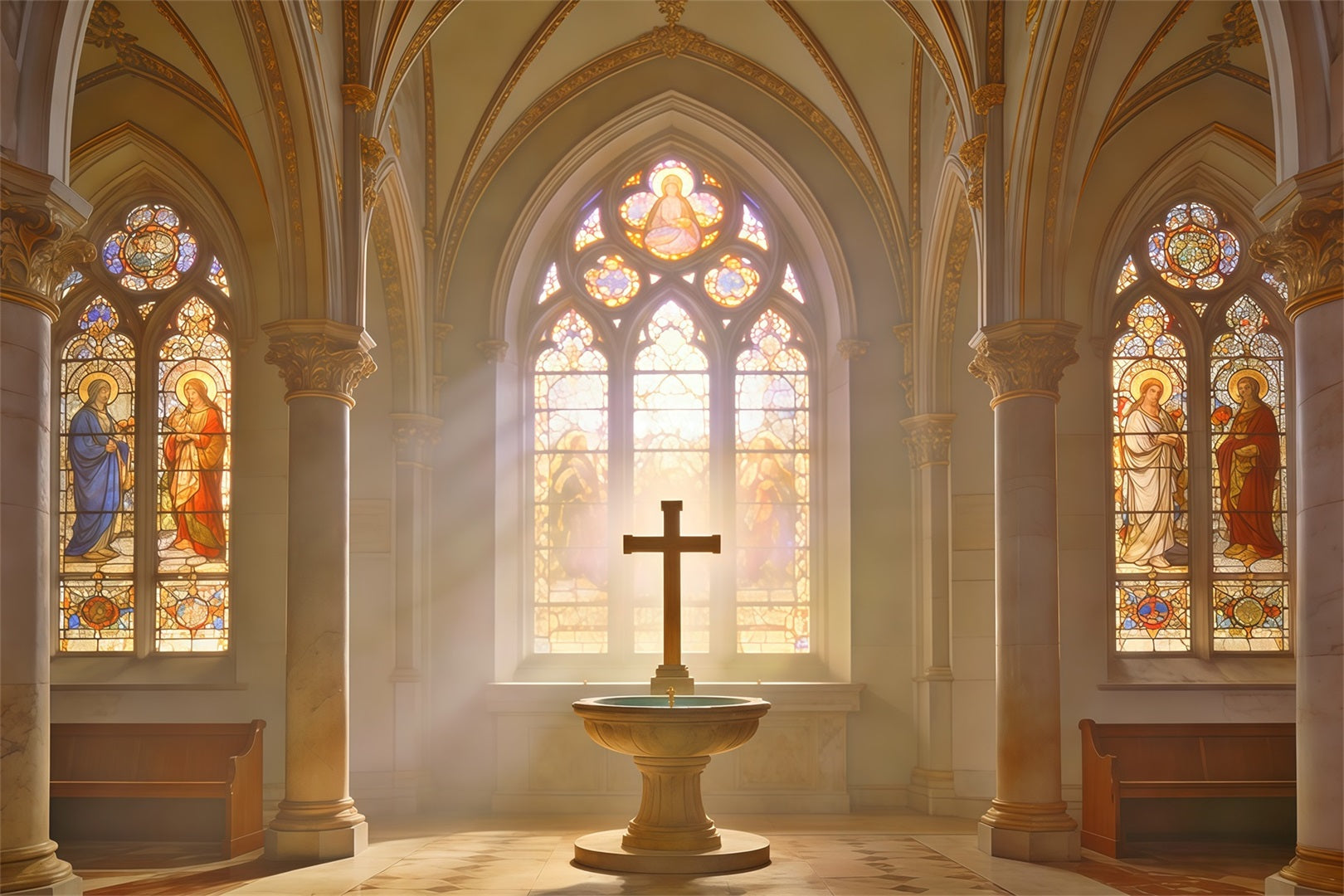 Easter Church Backdrop Stained Glass Window Cross Backdrops Easter CSH62-96