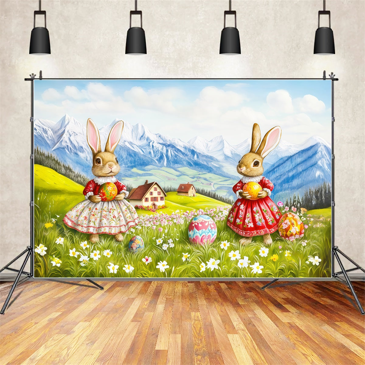 Easter Natural Backdrop Bunny Dresses Mountain Eggs Easter Backdrops For Photos CSH62-97