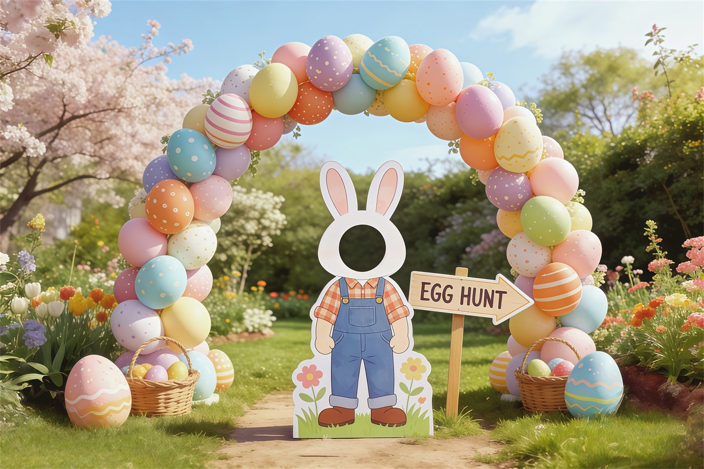 Easter Egg Hunt Backdrop Cherry Blossom Arch Cutout Photography Easter Backdrop CSH62-98