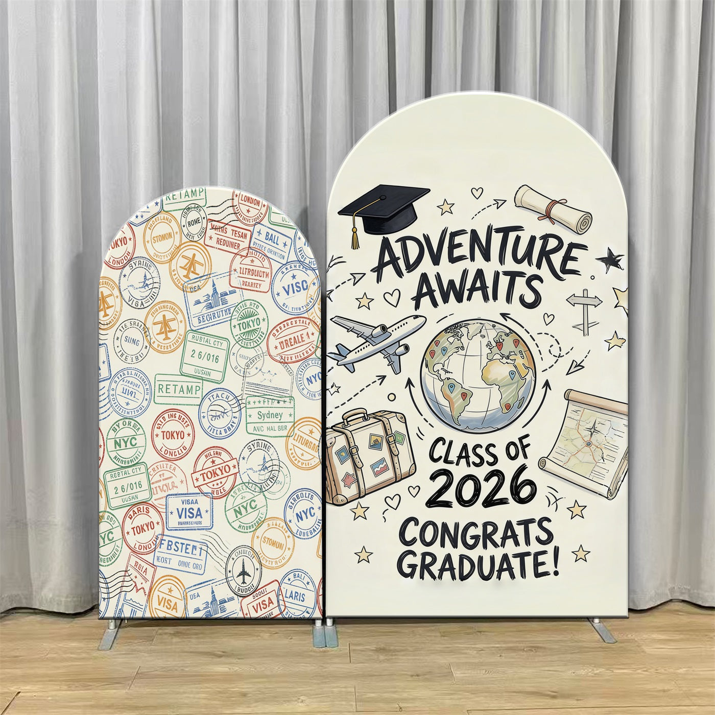 High School Graduation Backdrop Travel Stamp Adventure Awaits Arch Graduation Backdrop Ideas CSH63-109