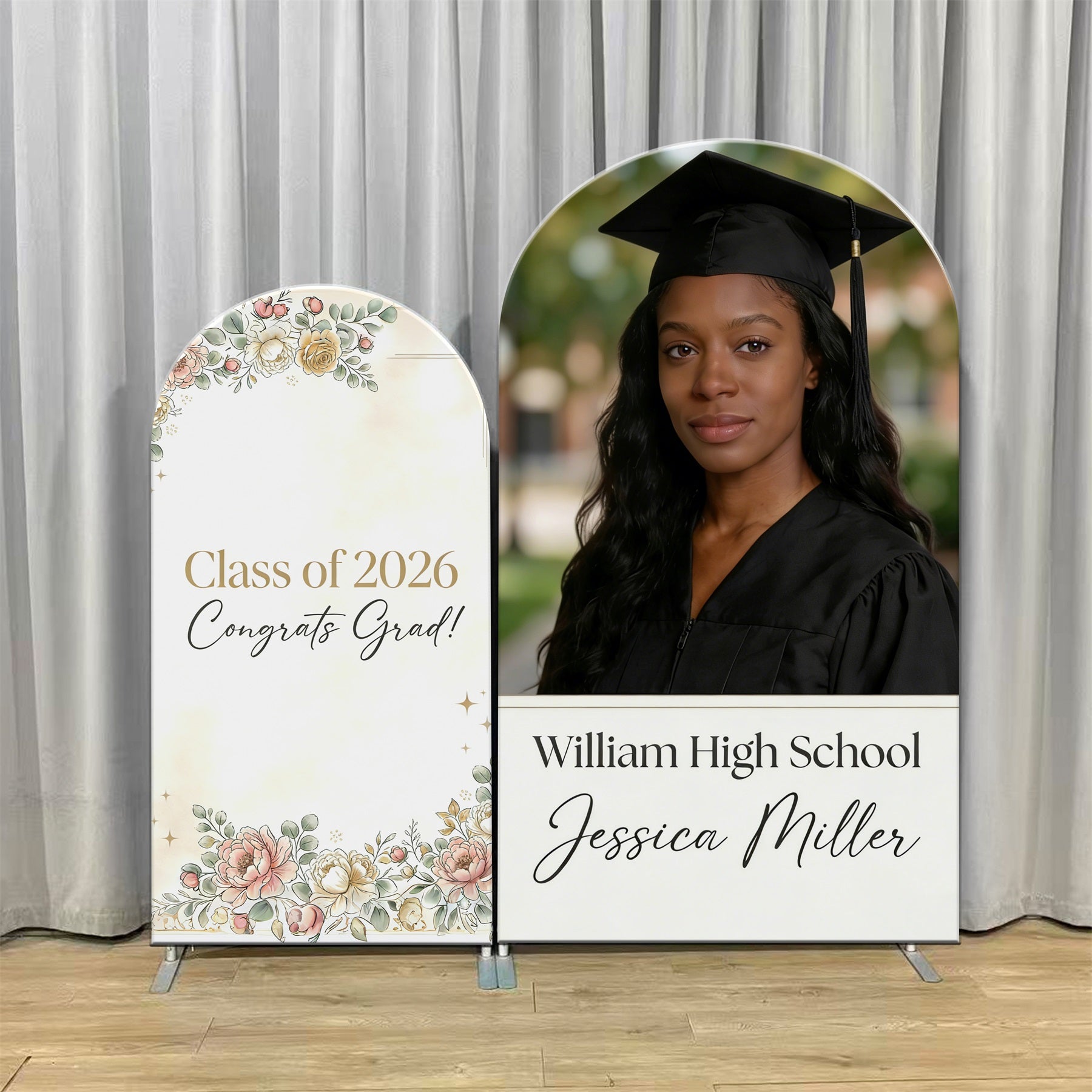 Graduation Arch Backdrop Floral Personalized Name School Graduation Party Backdrop CSH63-112