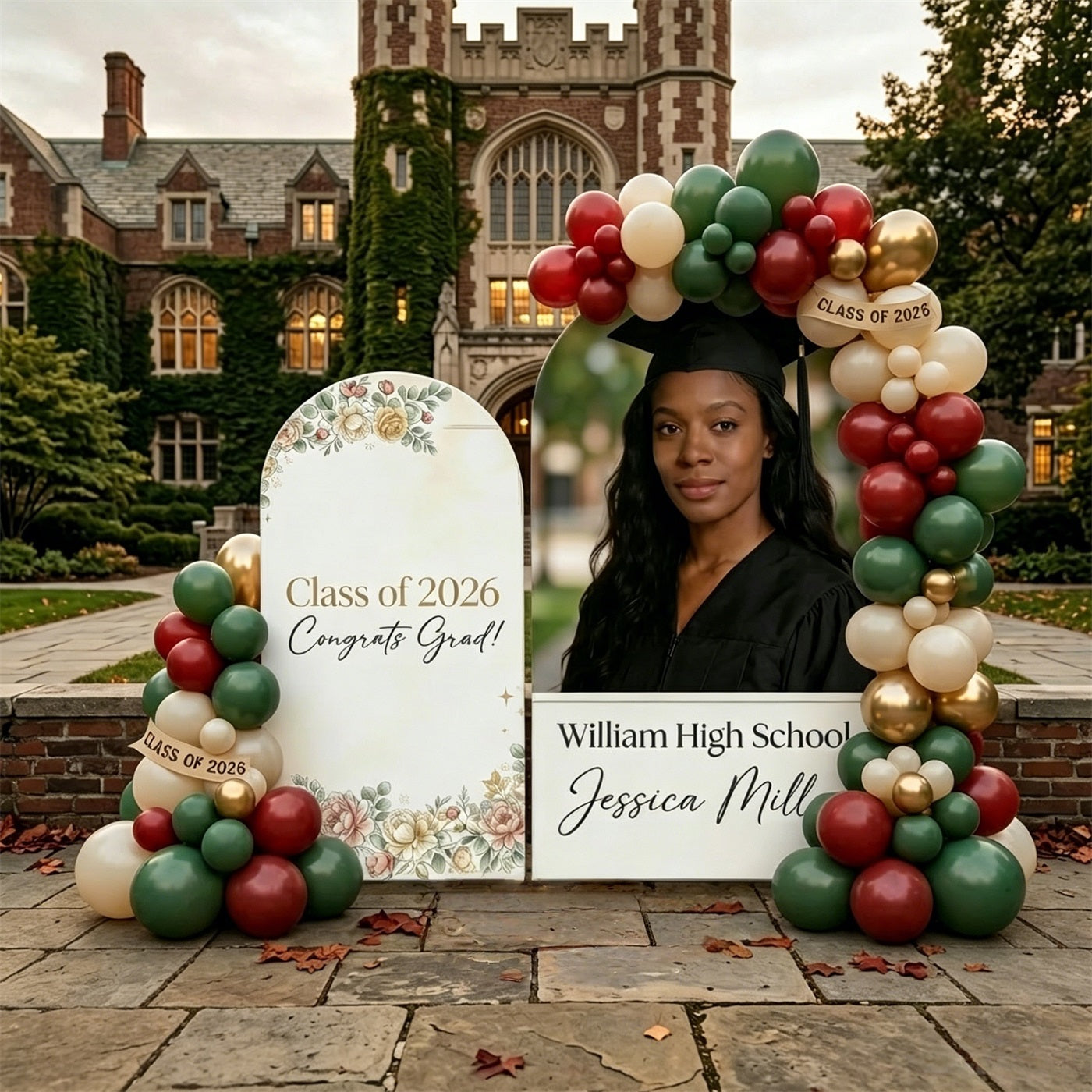 Graduation Arch Backdrop Floral Personalized Name School Graduation Party Backdrop CSH63-112