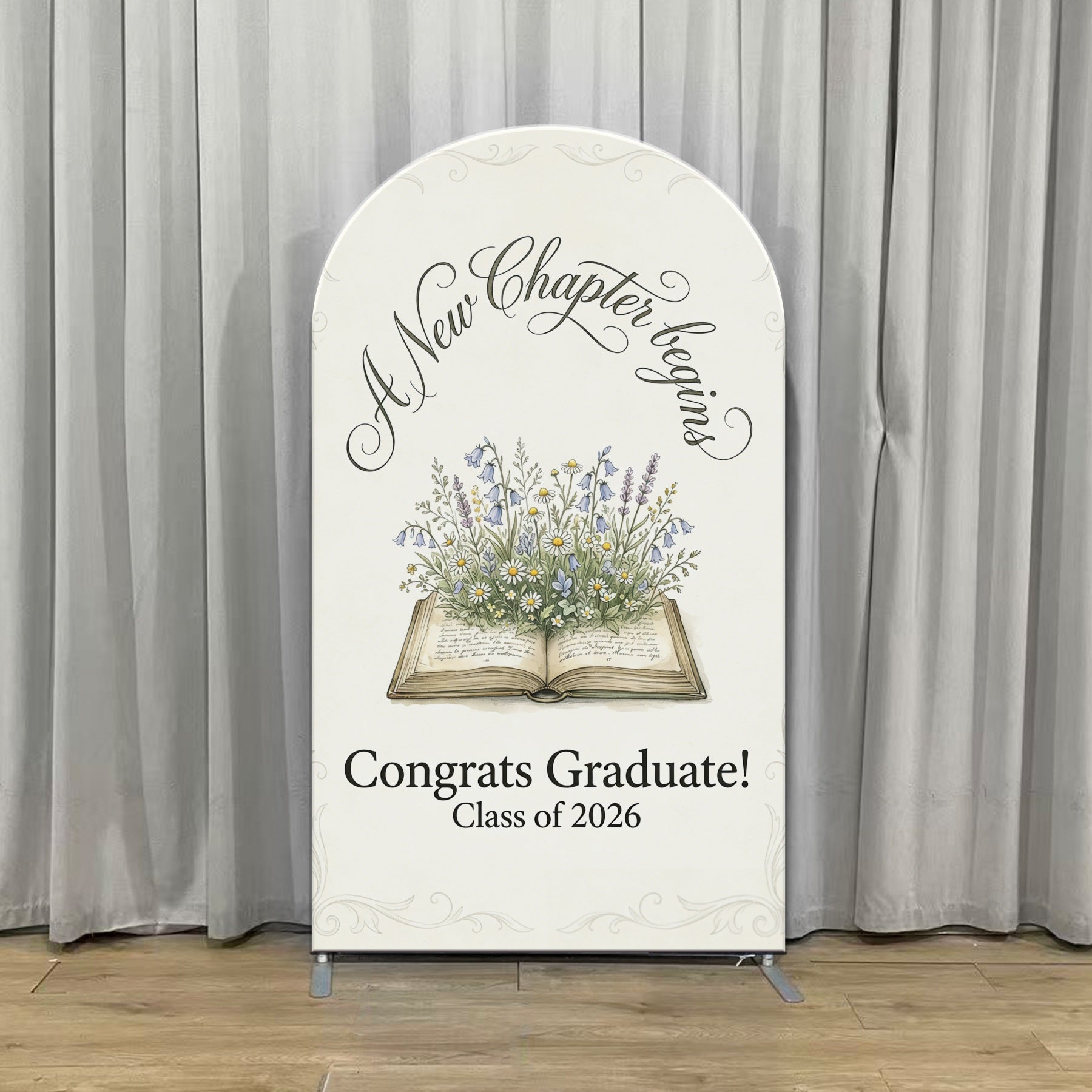 Graduation Book Backdrop White Floral Book New Chapter Arch Graduation Backdrop For Pictures CSH63-117