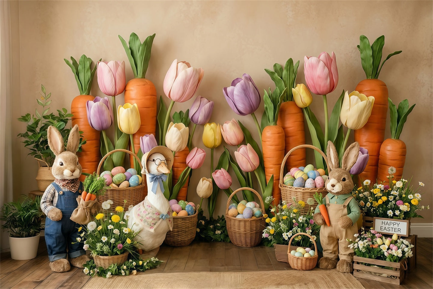 Carrot Backdrop Tulip Wildflower Bunny Duck Egg Basket Easter Backdrops CSH63-3